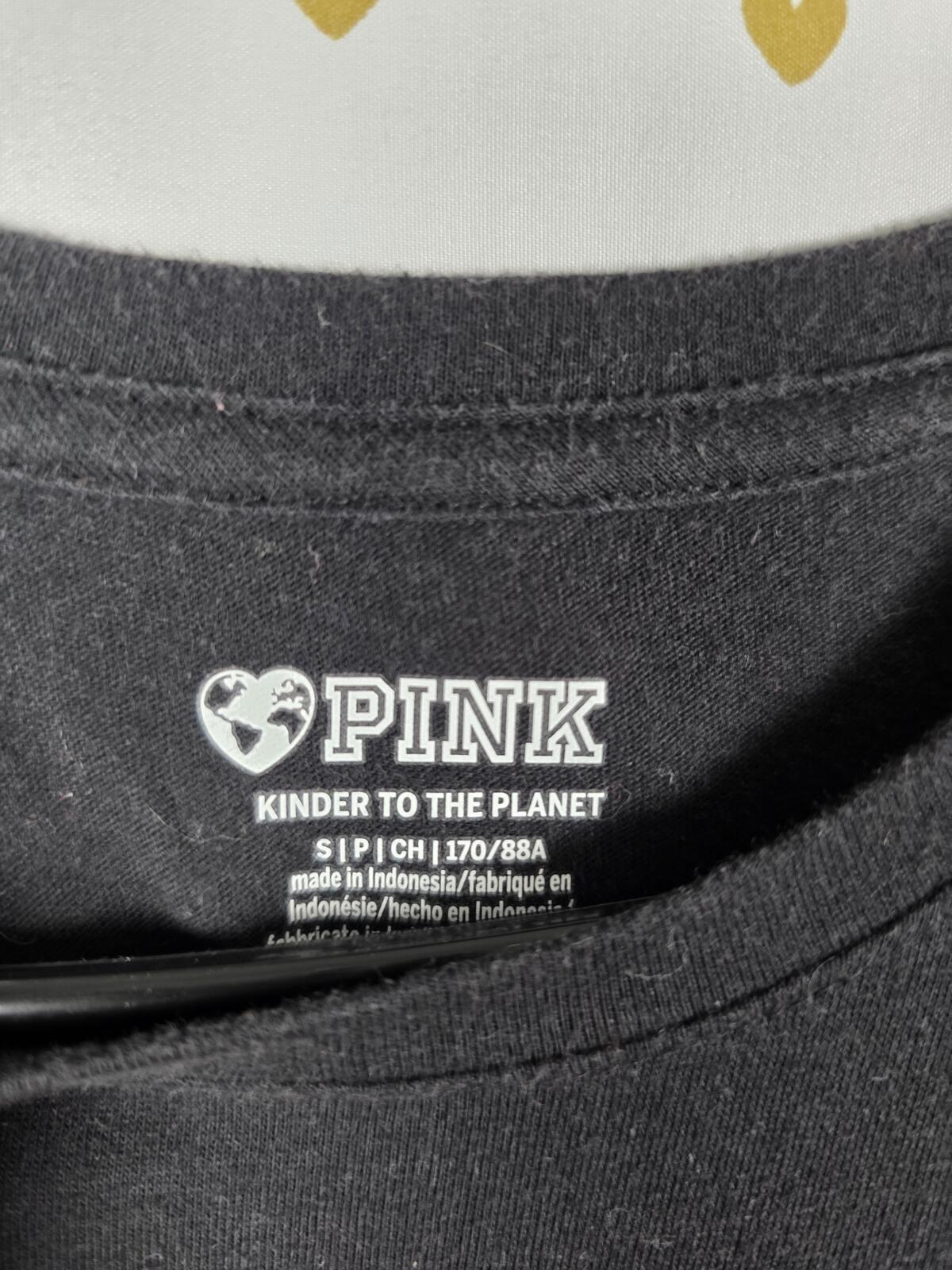 Victorias Secret PINK Black BLING Studded Logo Tee Shirt Pocket SMALL