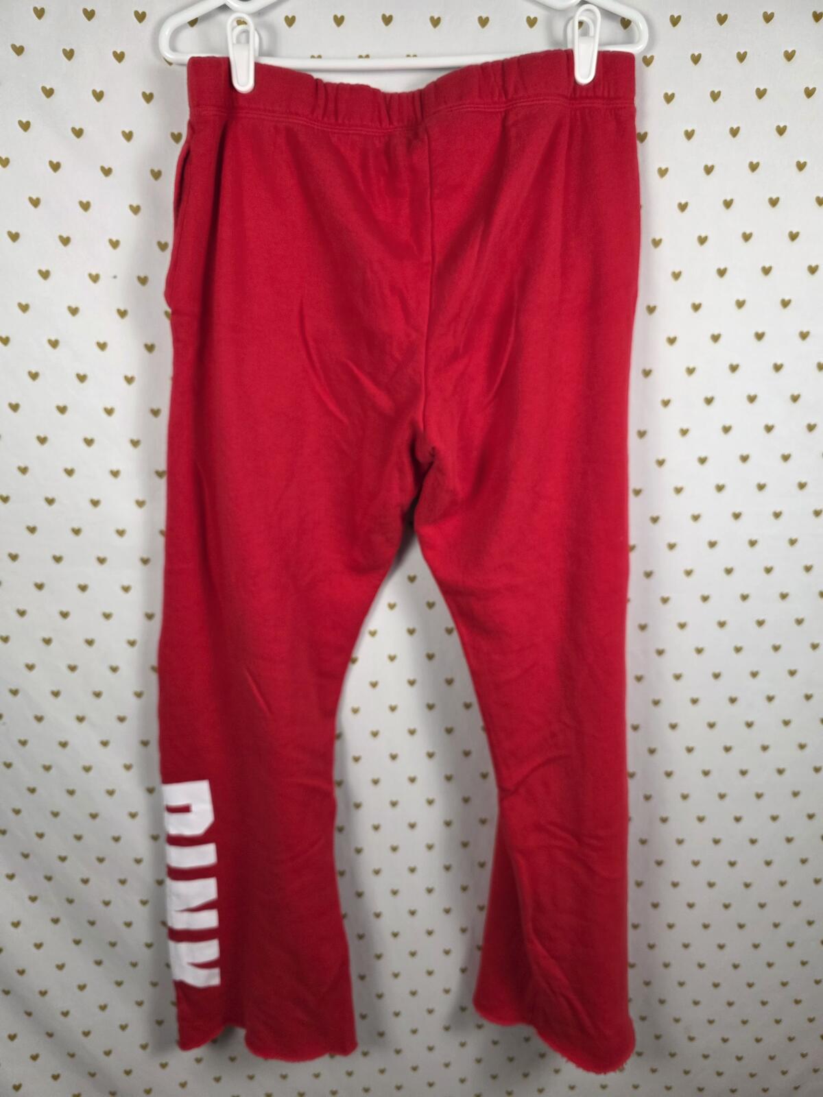 Victorias Secret PINK Red logo Flared Raw Hem Sweats Sweatpants LARGE