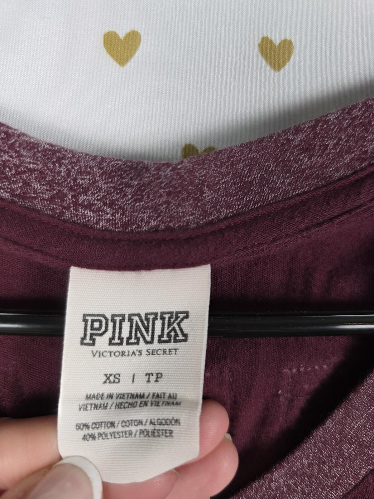 Victorias Secret PINK Maroon V Neck Sequined BLING Long Sleeve Tee shirt XS