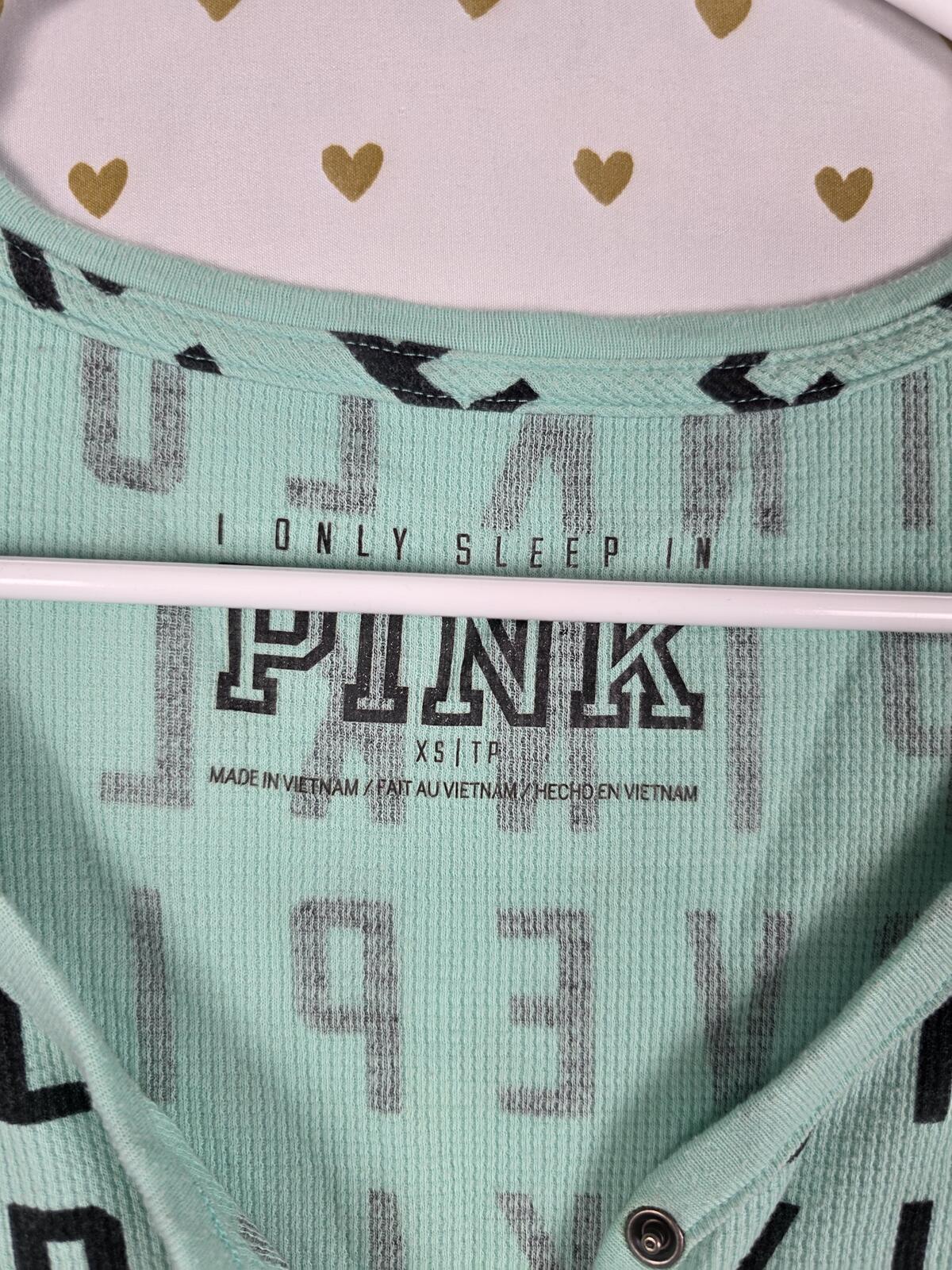 Victorias Secret PINK Mint Logo Waffle Thermal Long sleeve sleep Shirt nightgown