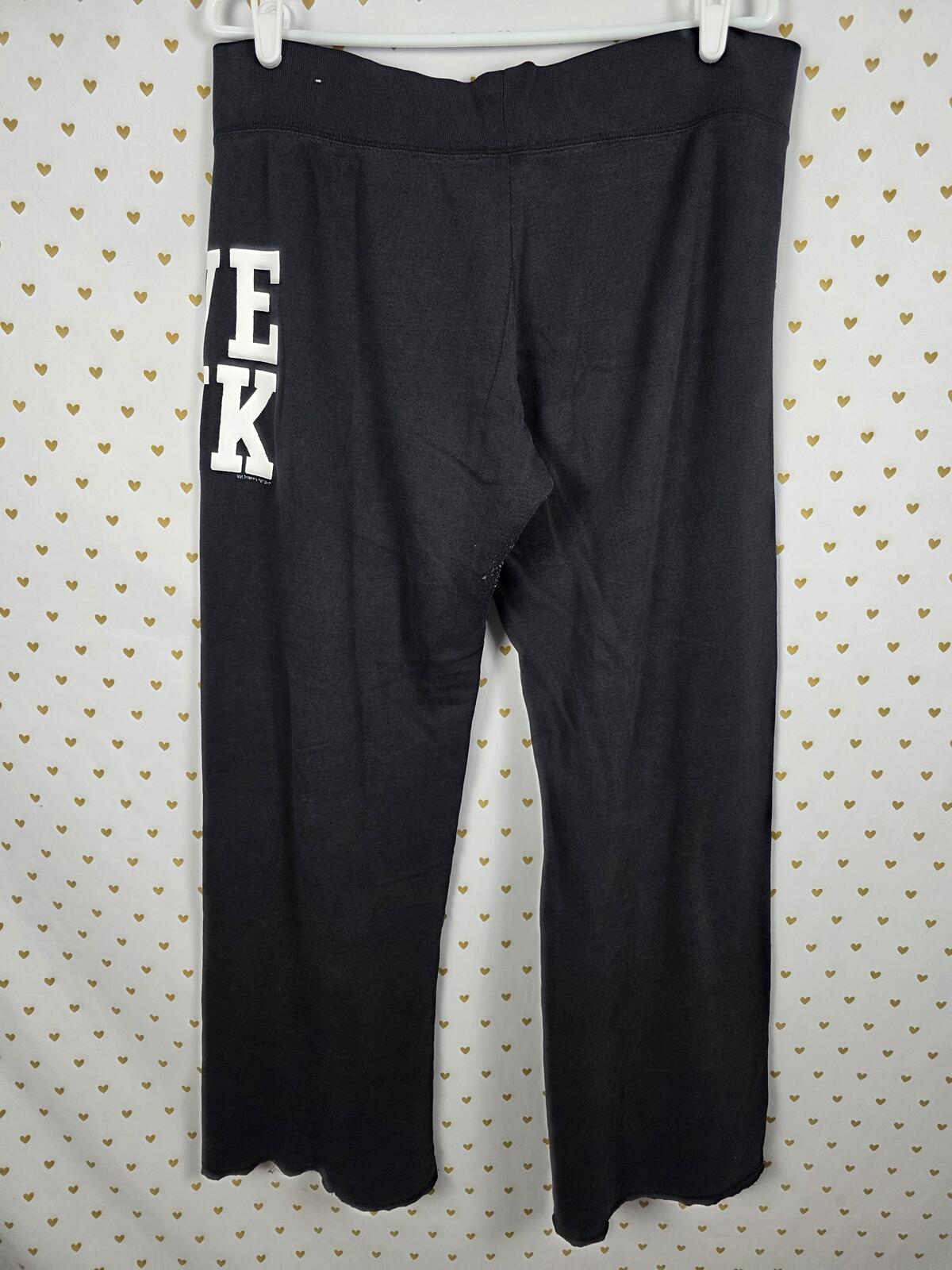 Victorias Secret PINK LOVE Flare Sweats Sweatpants Black Raw Hem Vintage Large
