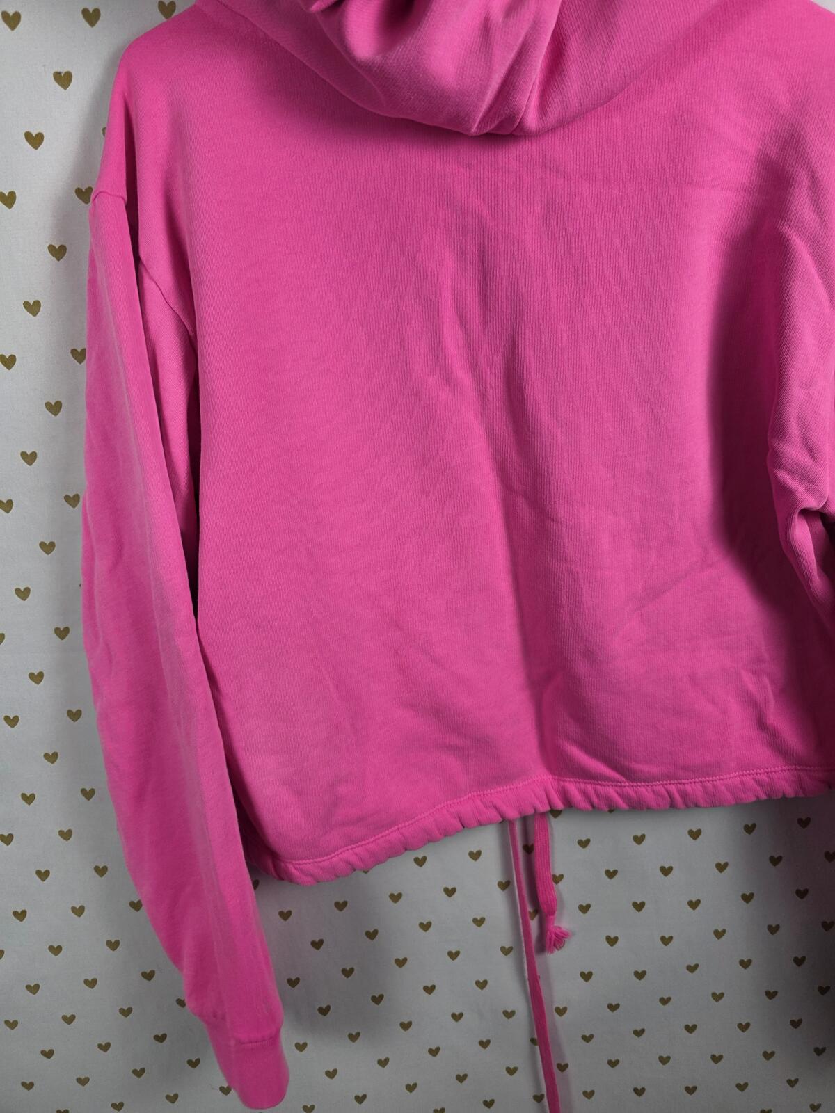 Victorias Secret Pink Cropped Bright Logo V neck Hoodie sweater MEDIUM