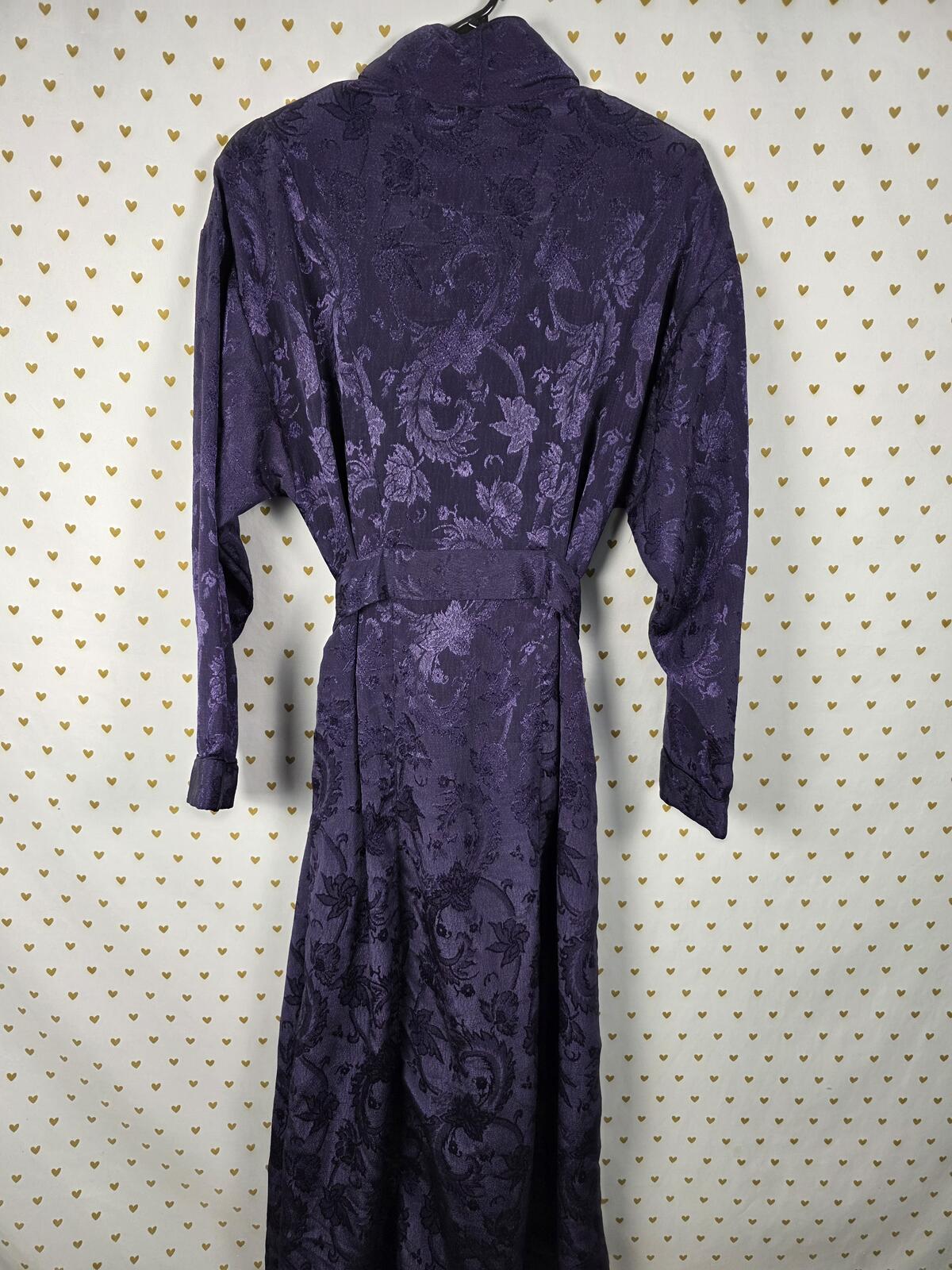 Victorias Secret Gold Label Purple Blue Floral Jacquard Long Robe LARGE