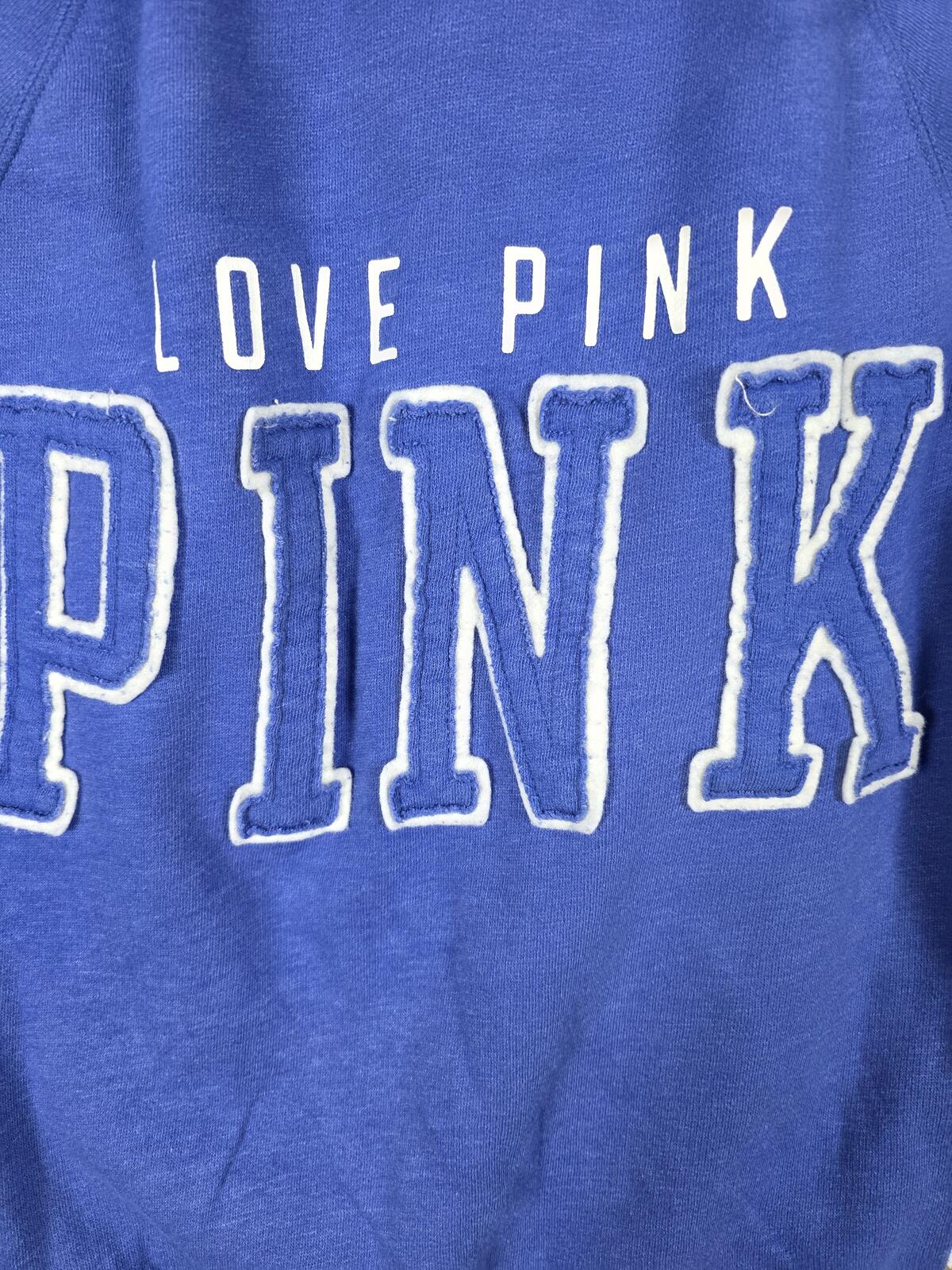 Victorias Secret Pink LOVE Embroidered Full zip Hoodie jacket dog logo Blue SM