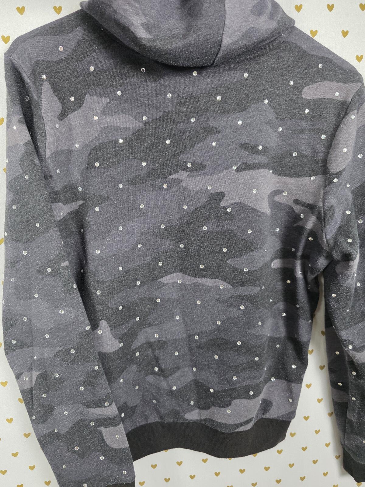 Victorias Secret Pink BLING STUDDED RHinestone Hoodie Jacket Pullover Camo SMALL