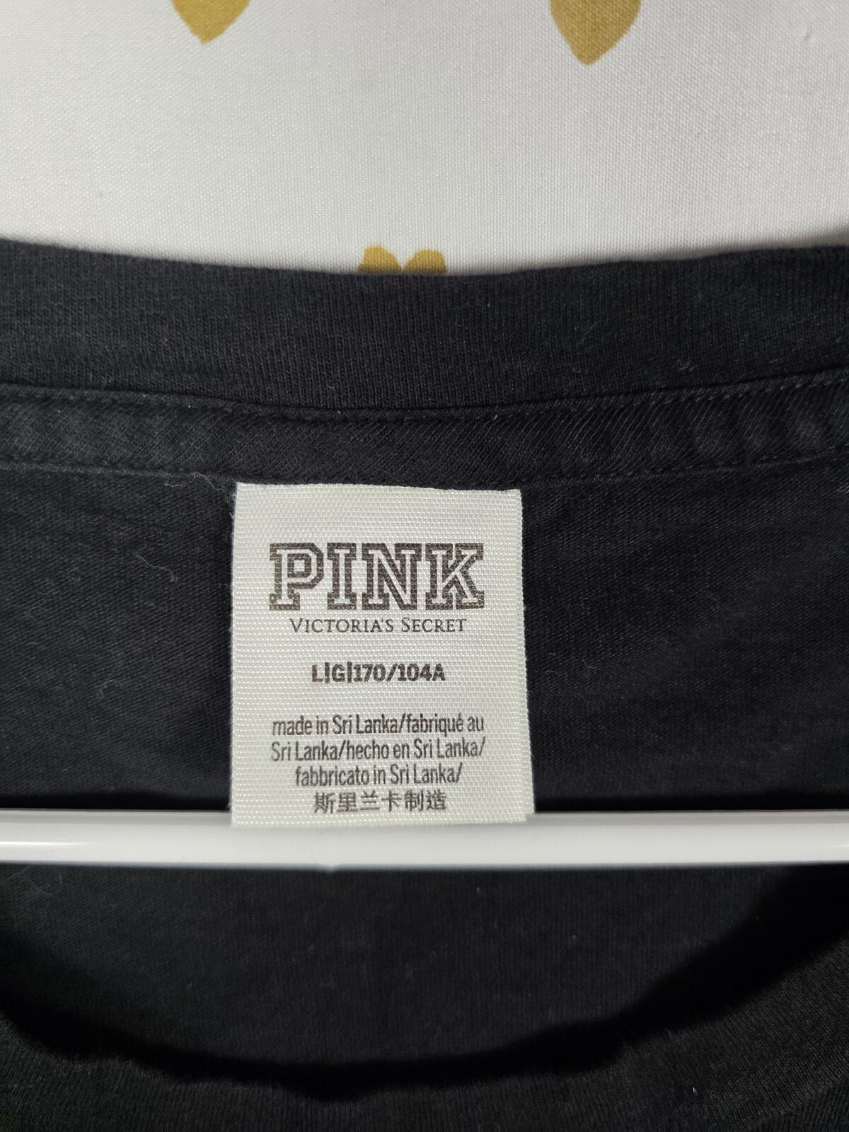 Victorias Secret PINK Bling Studded Black Tee Shirt Rhinestone Large