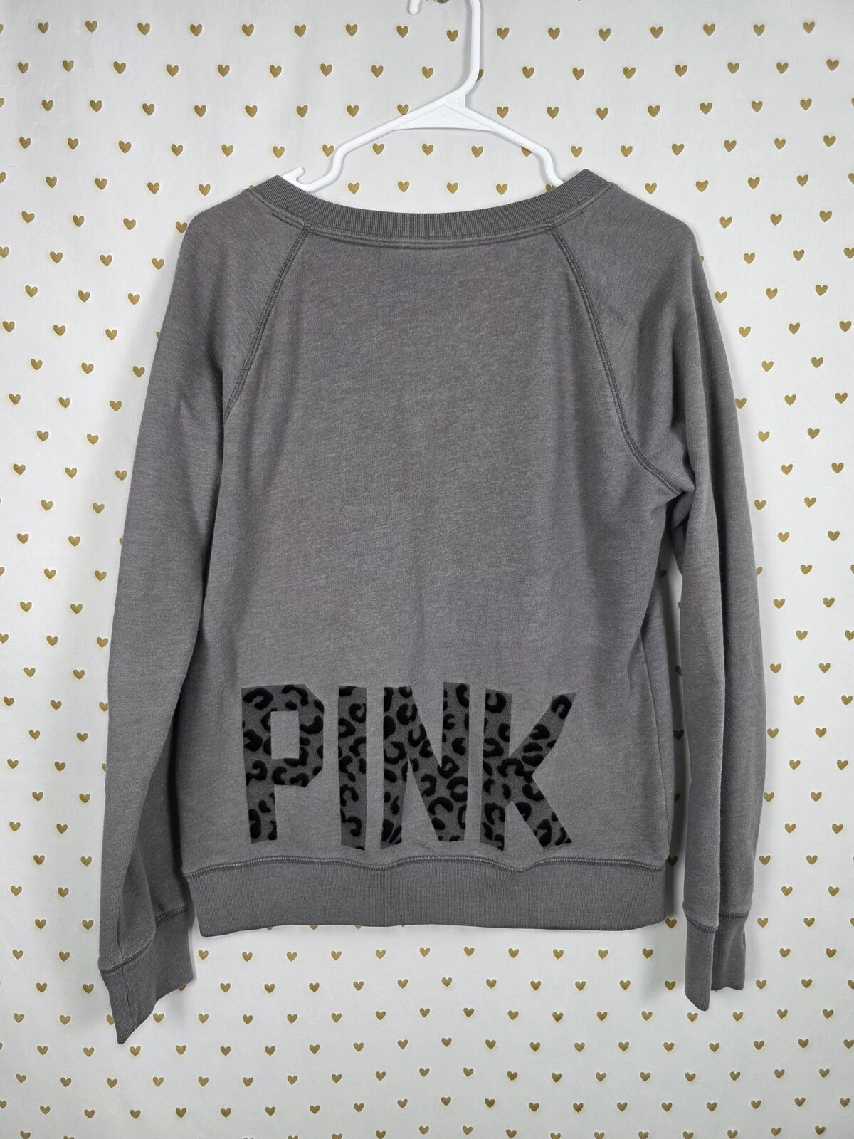 Victorias Secret Pink Vintage y2k Grey Cheetah Leopard Sweater Shirt Logo Medium