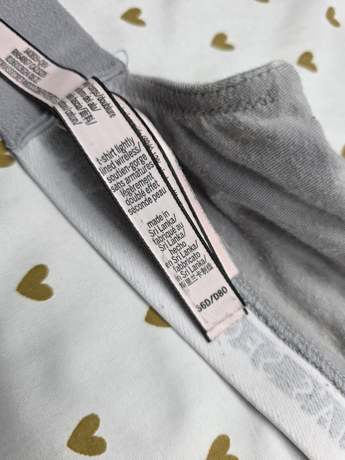 Victorias Secret Grey Logo strap wireless grey T shirt Lightly lined bra 36D