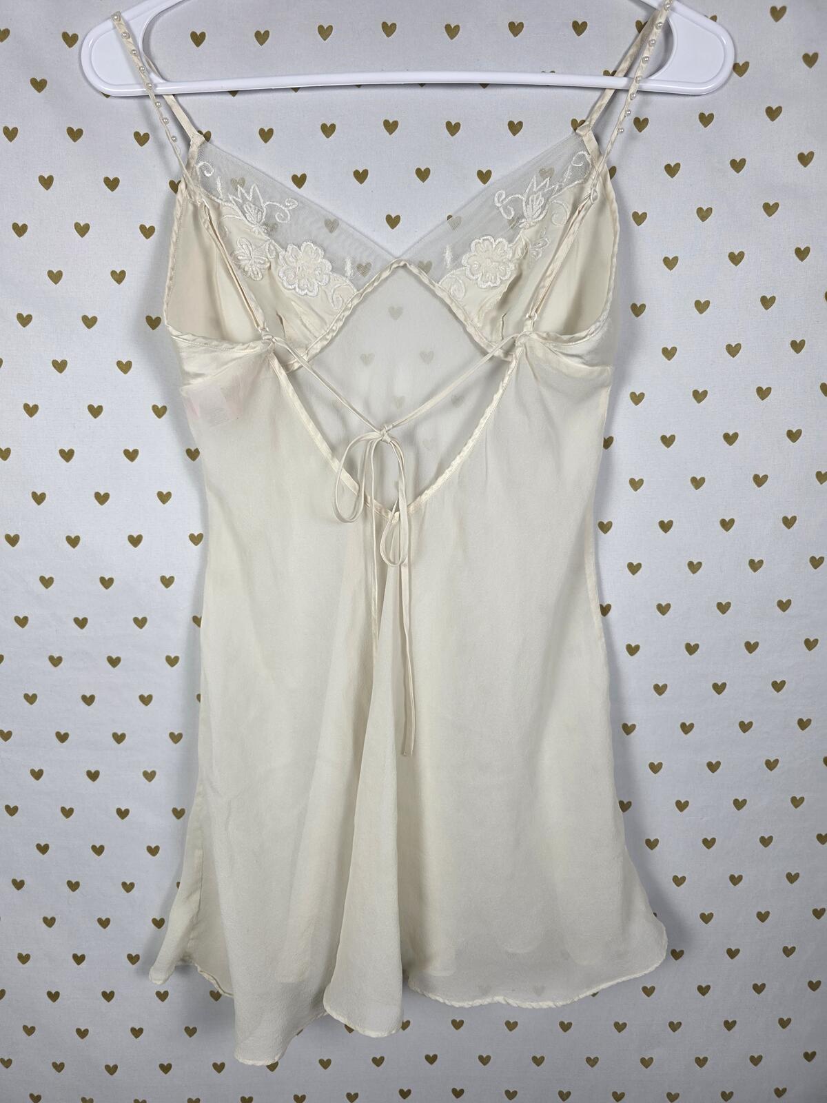 Victorias Secret Vintage SILK BEADED Nightie Slip Dress XS lingerie Dress