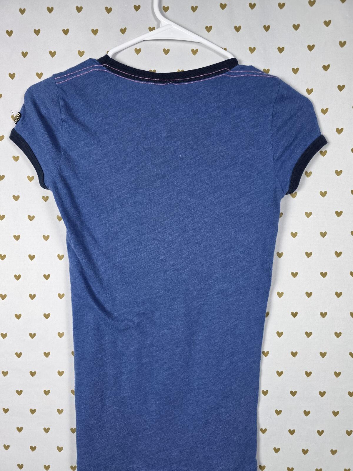 Vintage Victoria's Secret PINK Mountain Make-Out Ringer Tee Blue XS Shirt