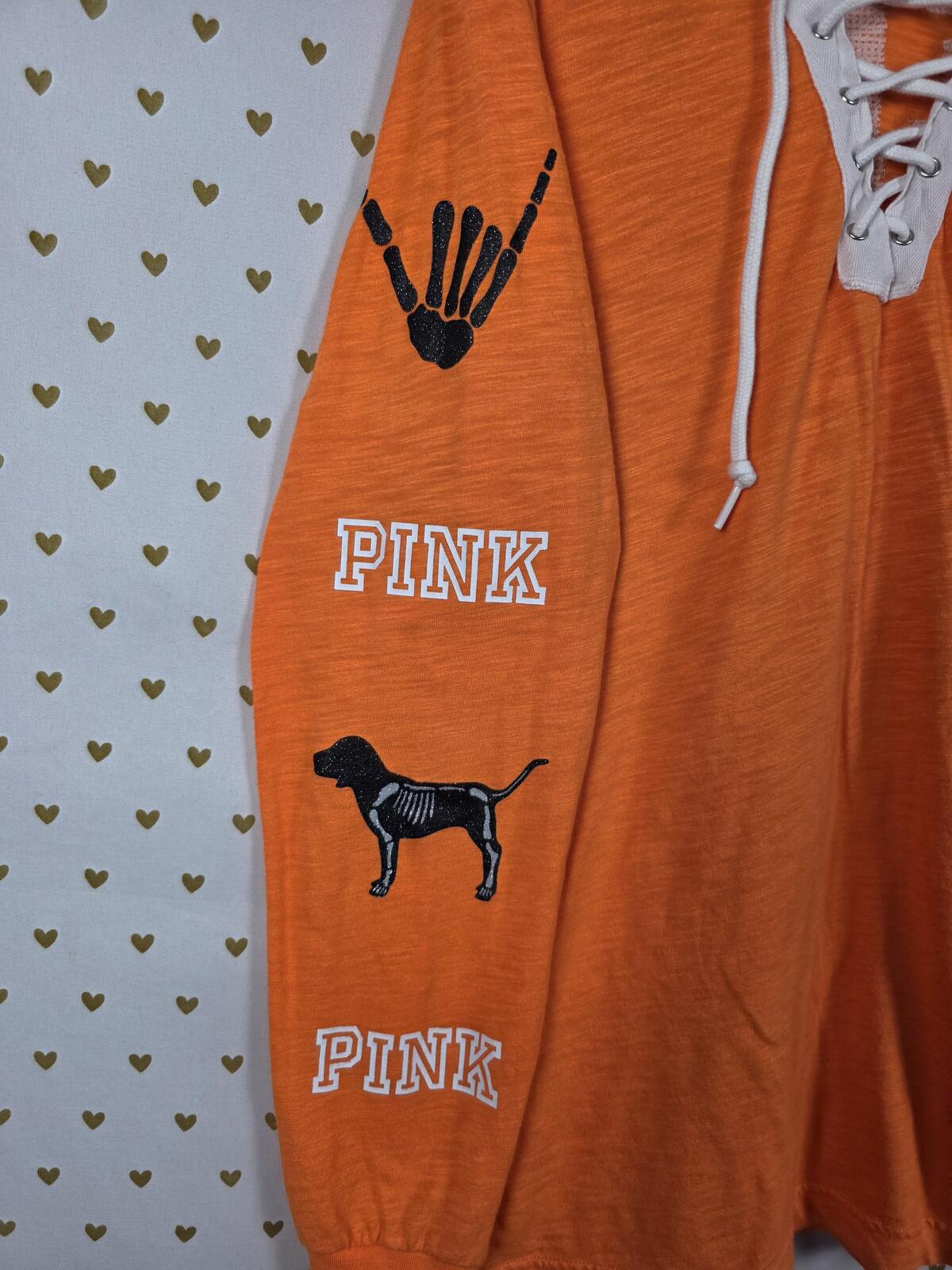 Victorias Secret PINK HTF HALLOWEEN Here for the BOOS BLING Tee Lace front LARGE