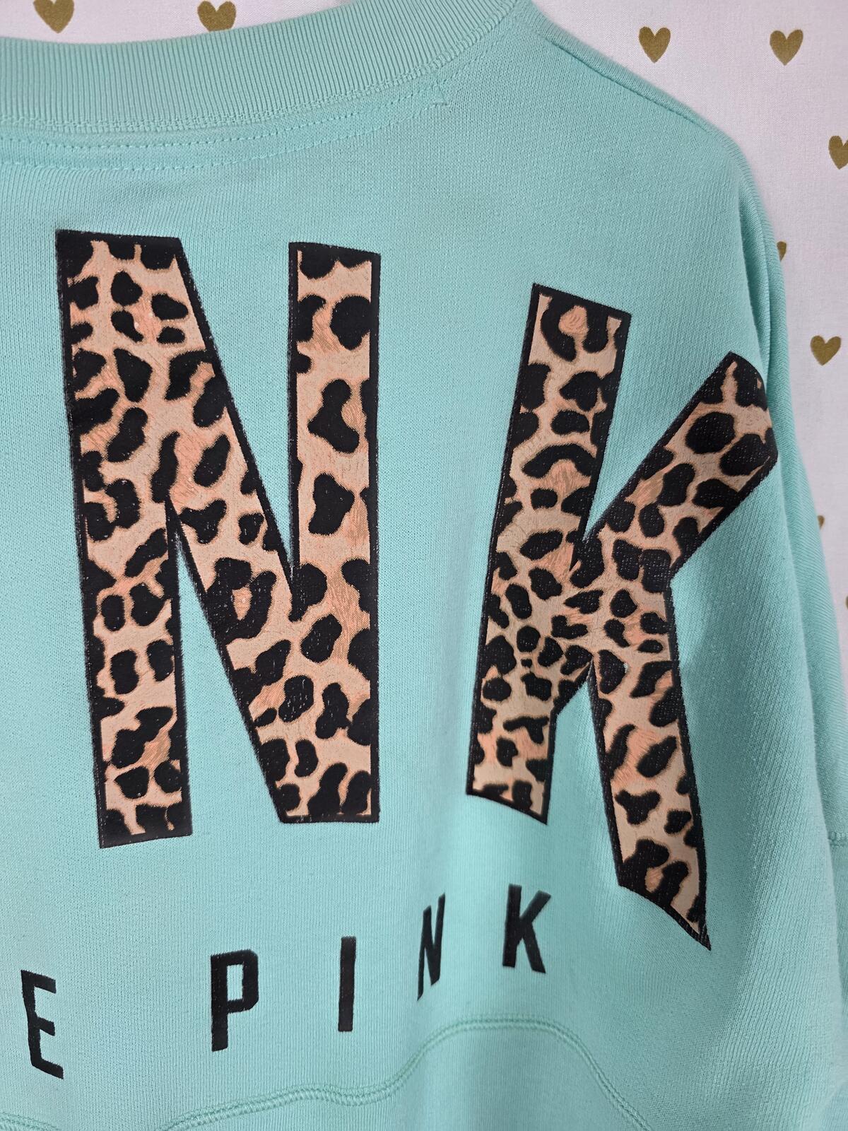 Victorias Secret Pink Leopard Cheetah Logo Sweater Shirt XS Oversized