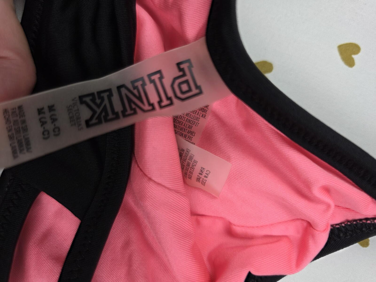 Victorias Secret PINK Black Strappy caged Swim Bikini Top Medium
