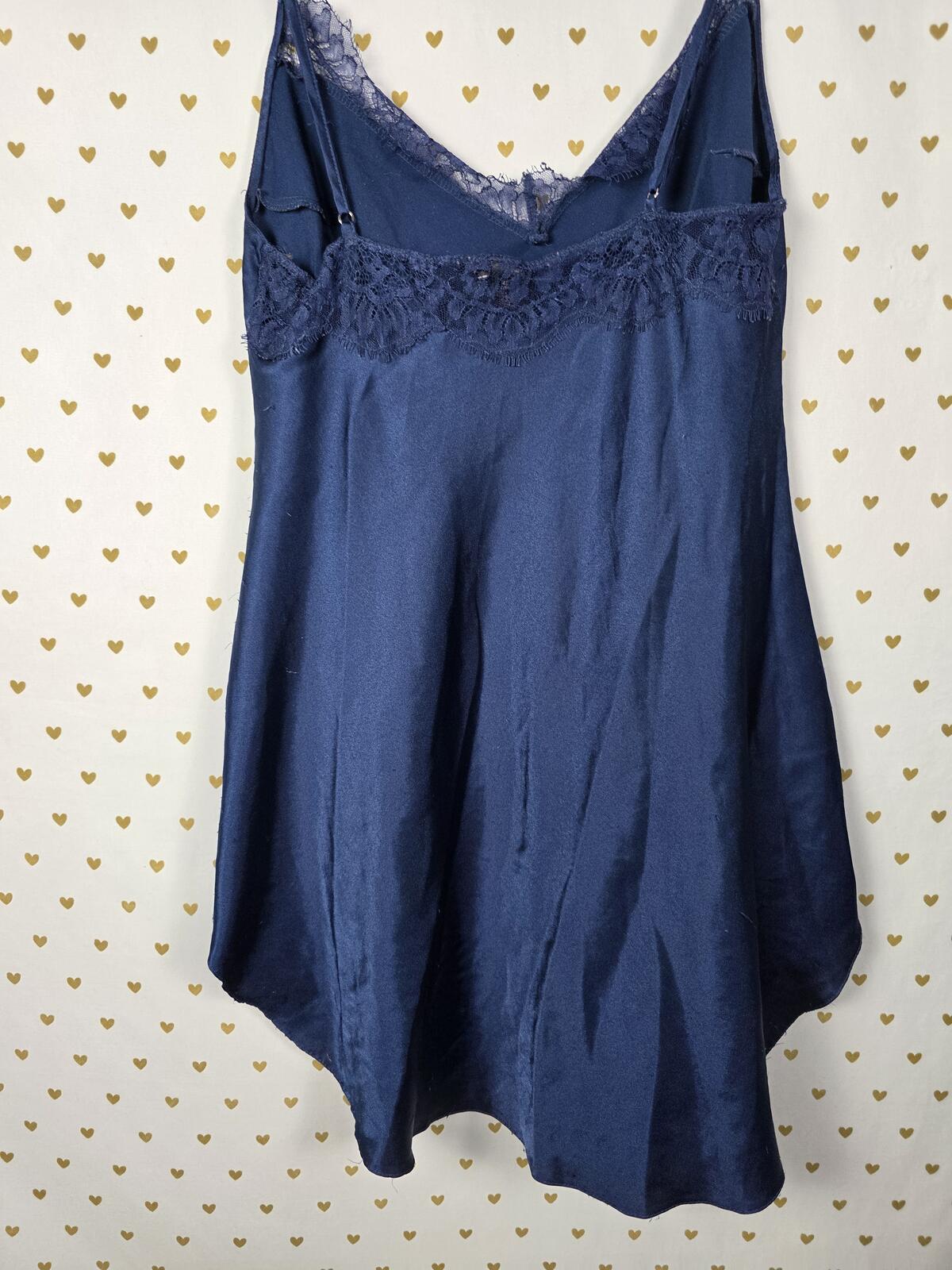 Victorias Secret Blue Satin Medium Slip Dress Nightie Lingerie