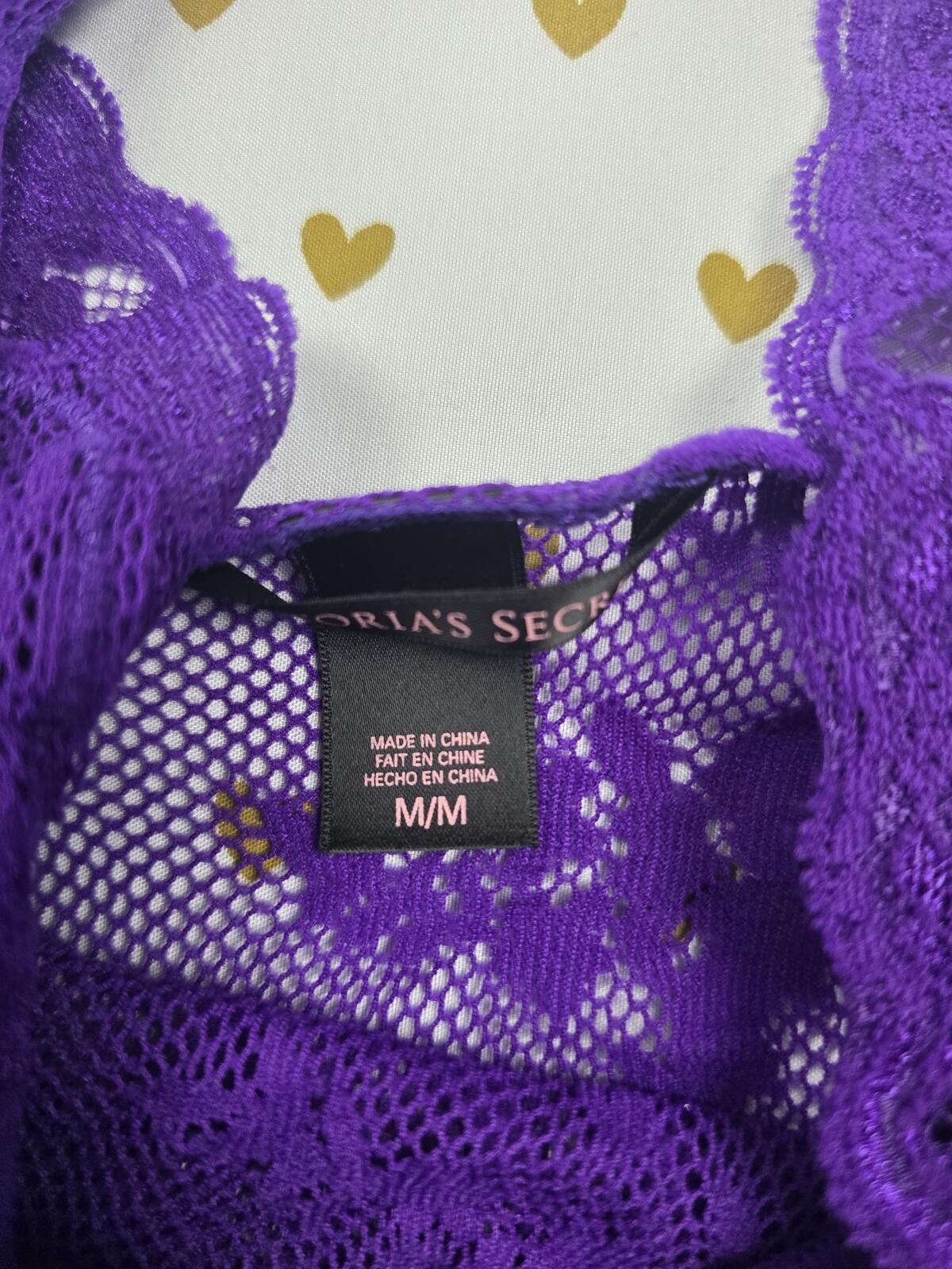 Victorias Secret Sexy Purple Stretchy Lace Halter Nightie Lingerie Dress MED