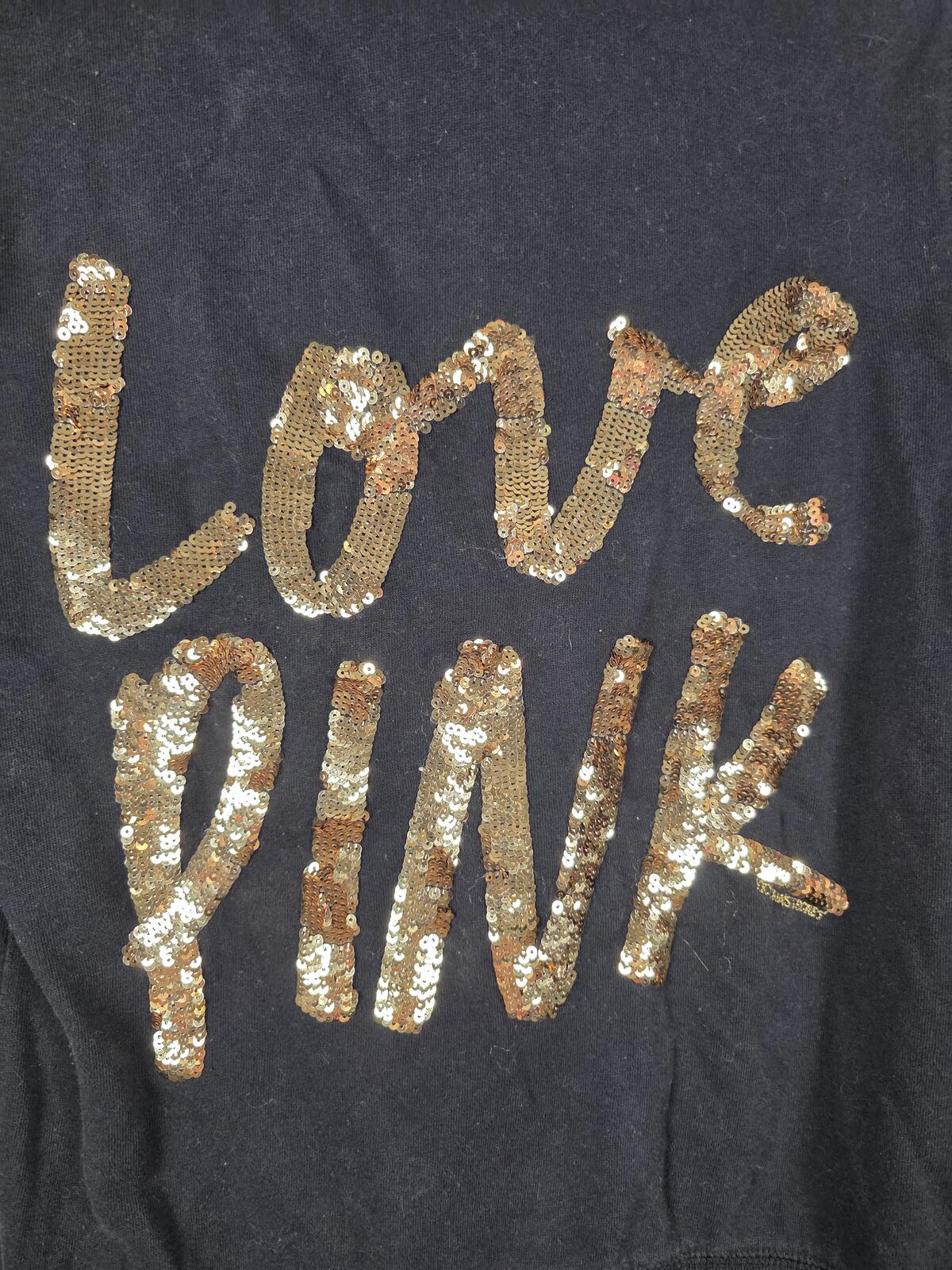 Victorias Secret Pink Gold Bling Sequined LOVE Hoodie Jacket XS