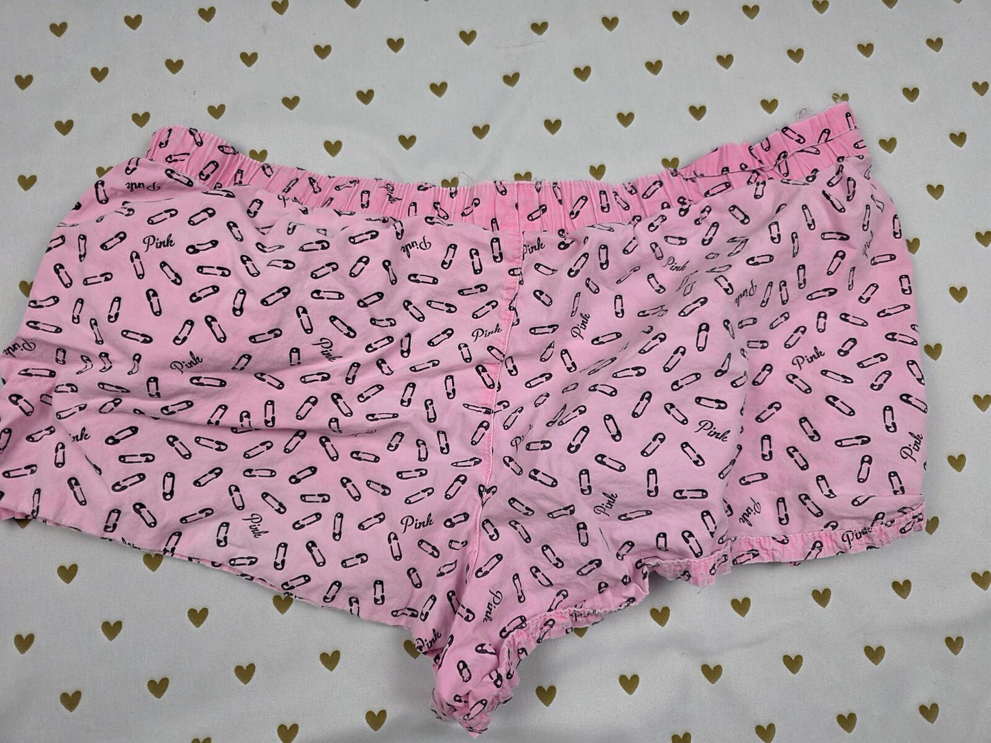 Vintage Victoria's Secret PINK Boxer Shorts SMALL Pink Safety Pin Print Lounge
