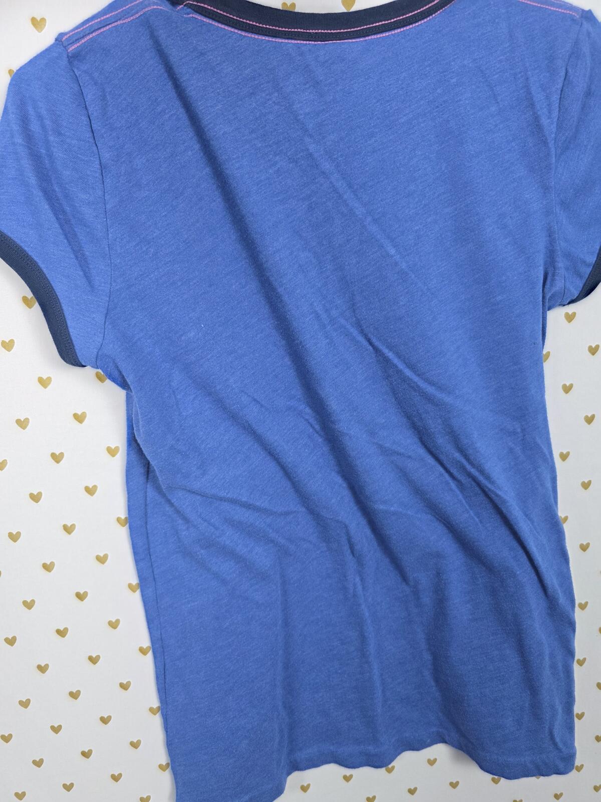 PINK Victoria's Secret Mountain Make Out Ringer Tee Blue Graphic Shirt Large