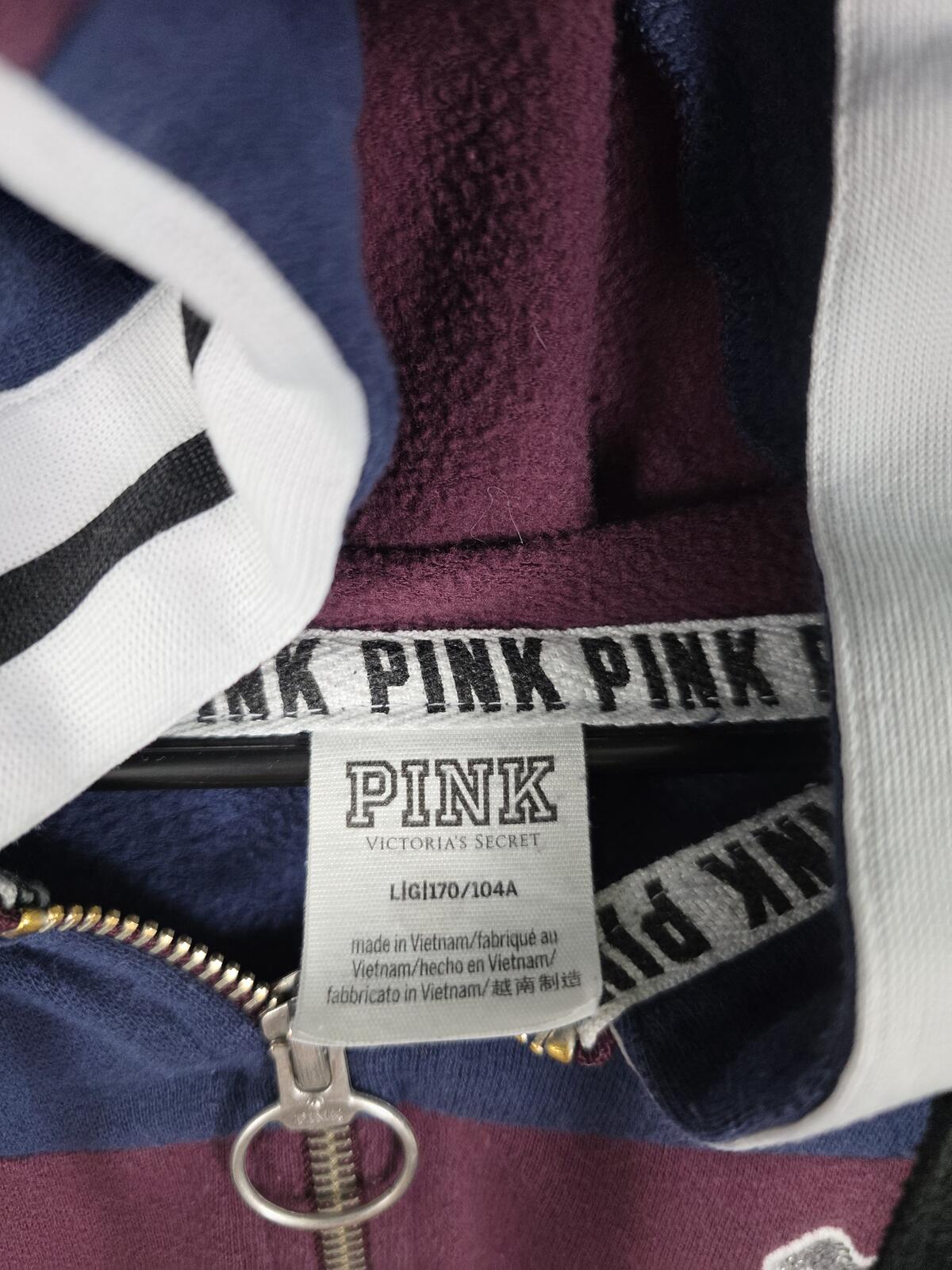 PINK Victoria's Secret Sequin Dog Hoodie Colorblock Striped Pullover Bling Large