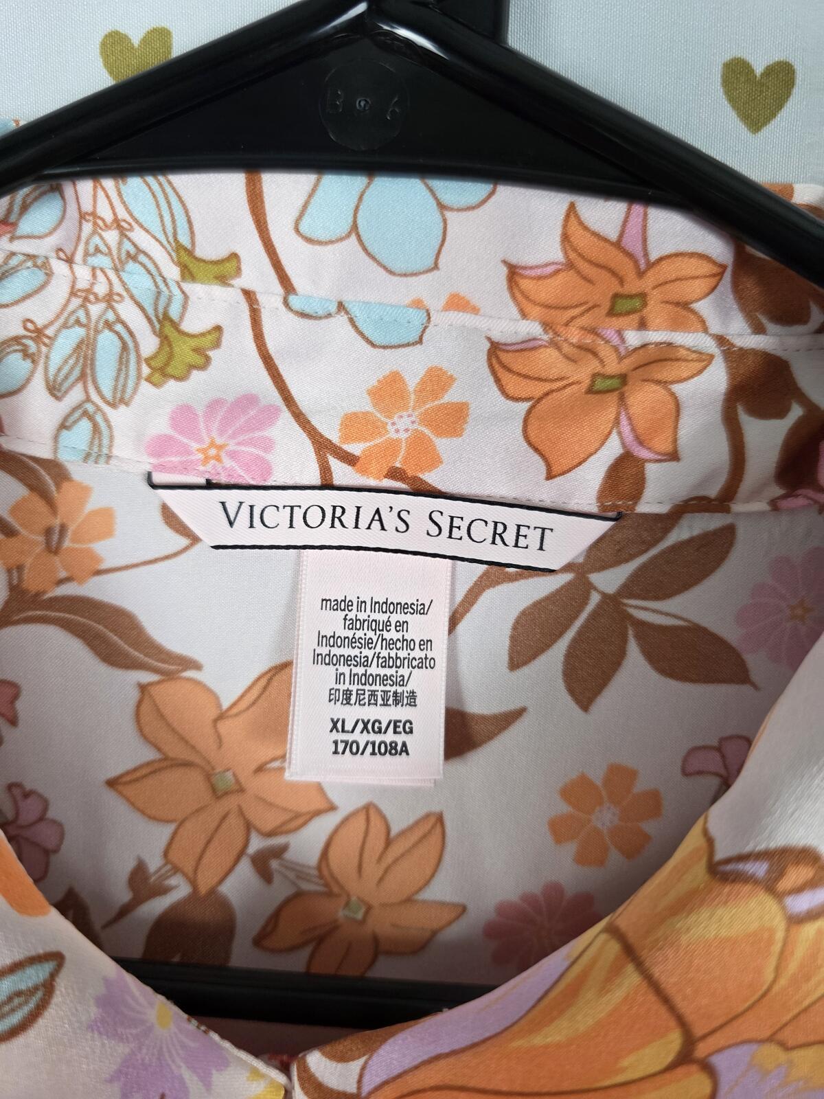 Victorias Secret Satin Silky Sleep Shirt Top Floral XL New
