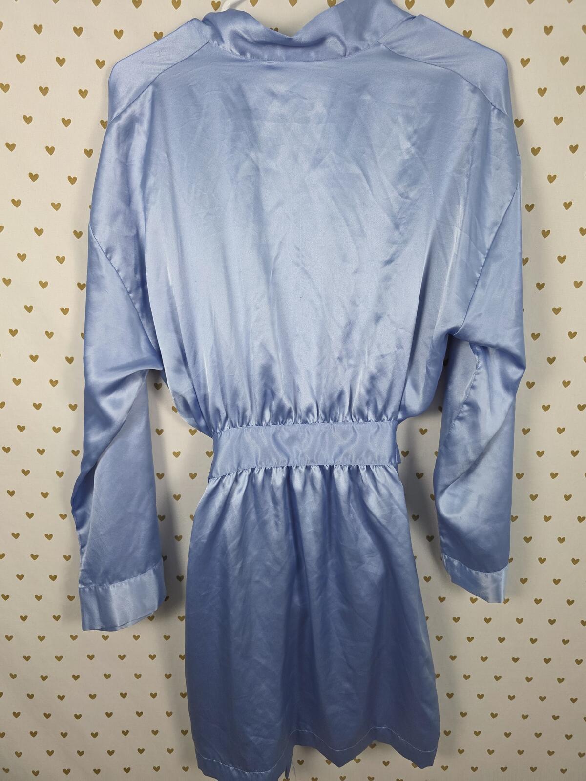 Victorias Secret Blue Kimono Lounge One Size Fits all Satin Silky Robe