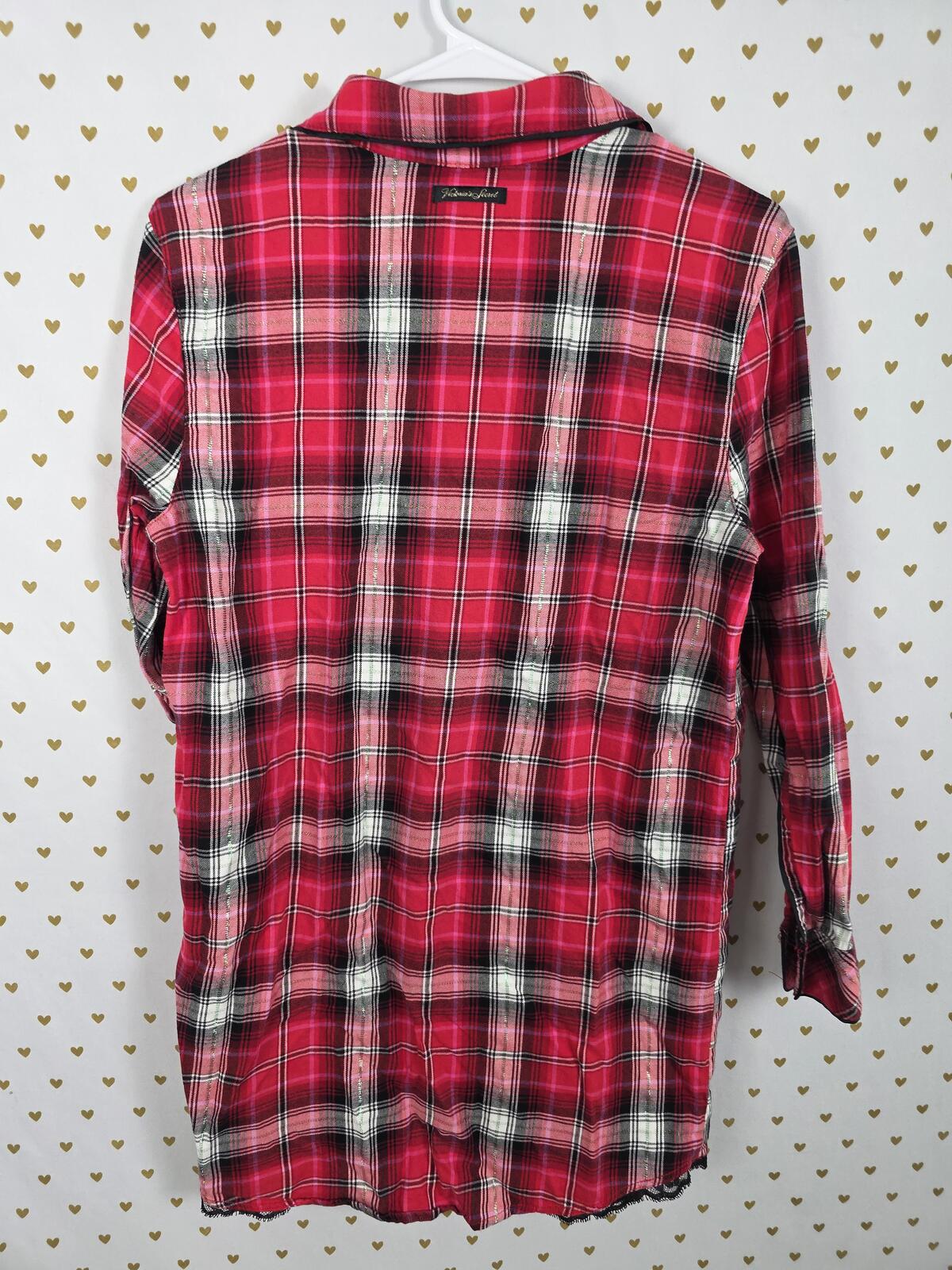 Victorias Secret Red Plaid Pajama Sleep Shirt nightgown Button Down XS