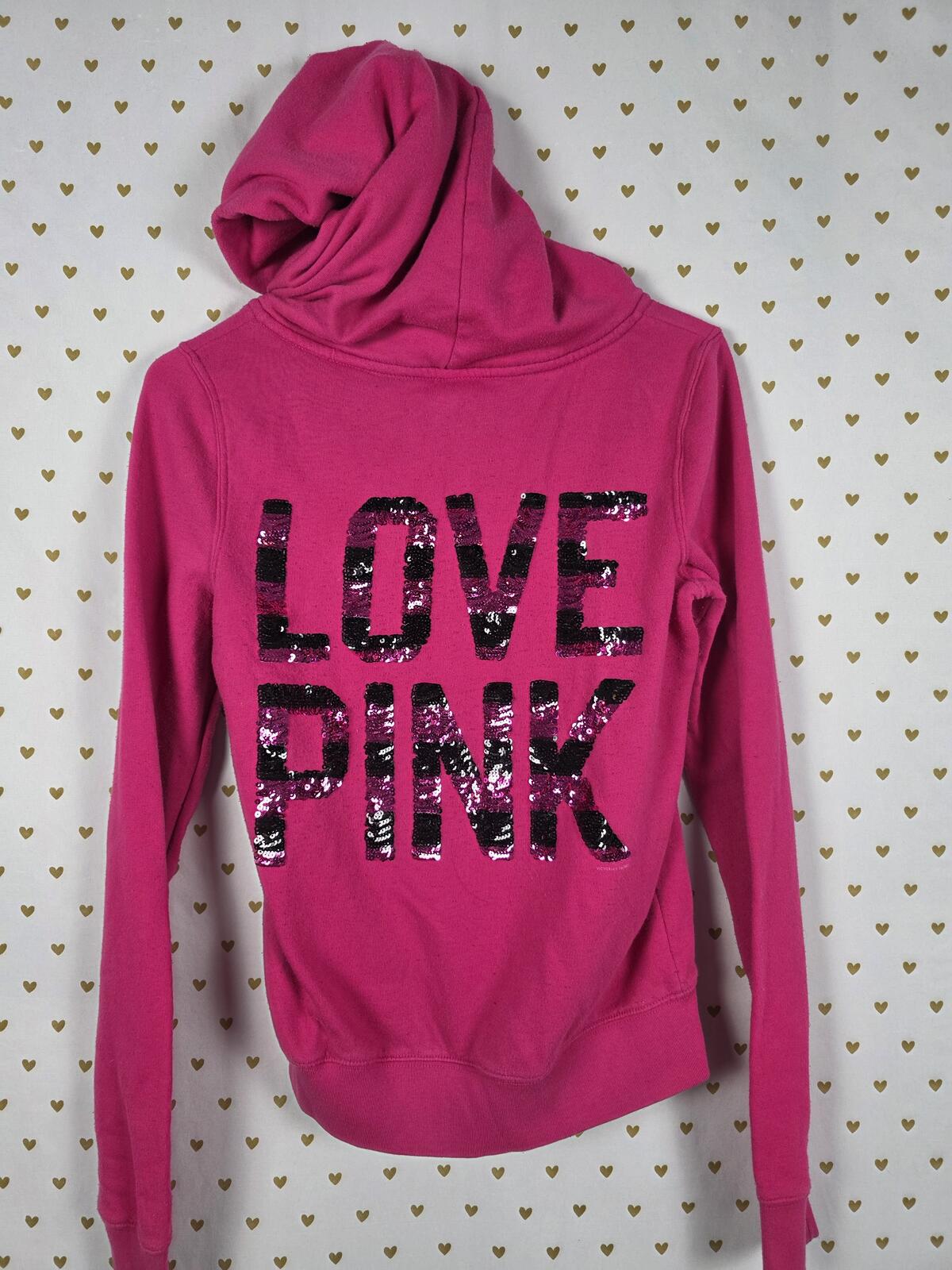 Victorias Secret Pink Striped BLING Sequined Full Zip Hoodie Jacket SMALL Y2k