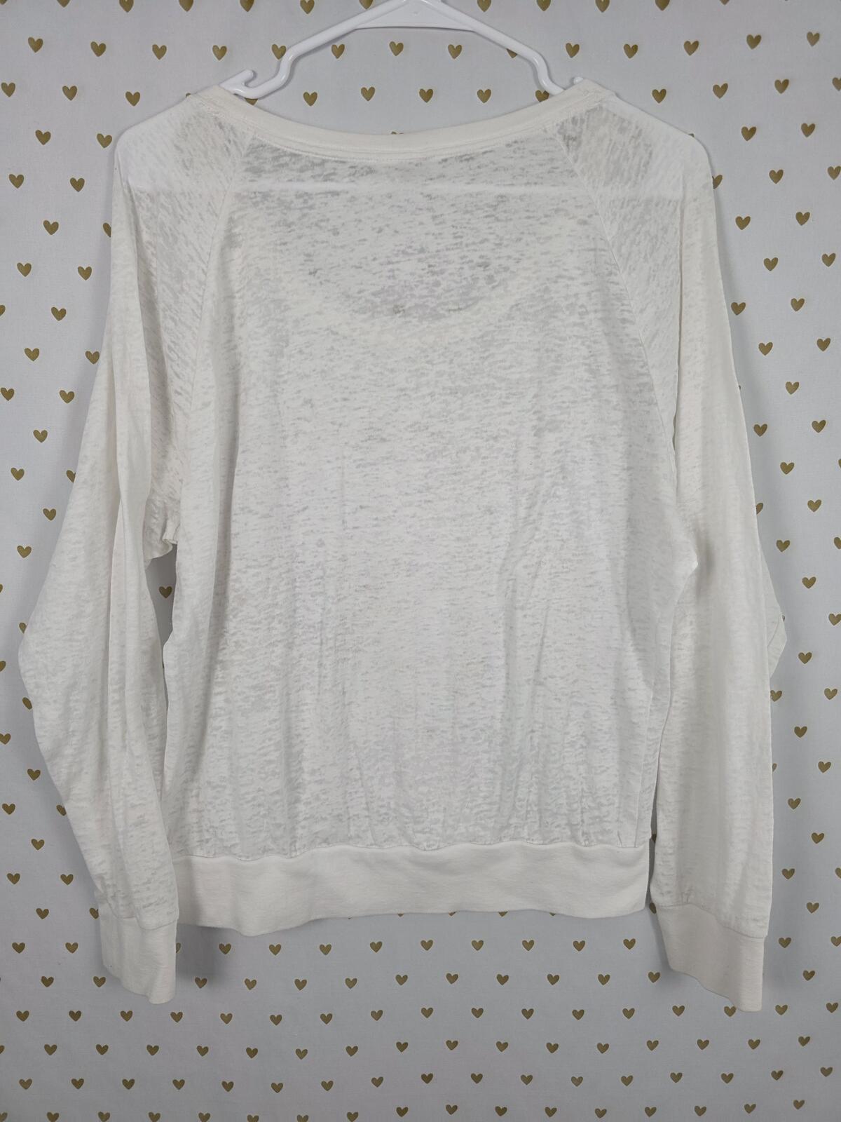 Victorias Secret PINK Burnout Bling Long Sleeve White Tee shirt Gold Sequined M