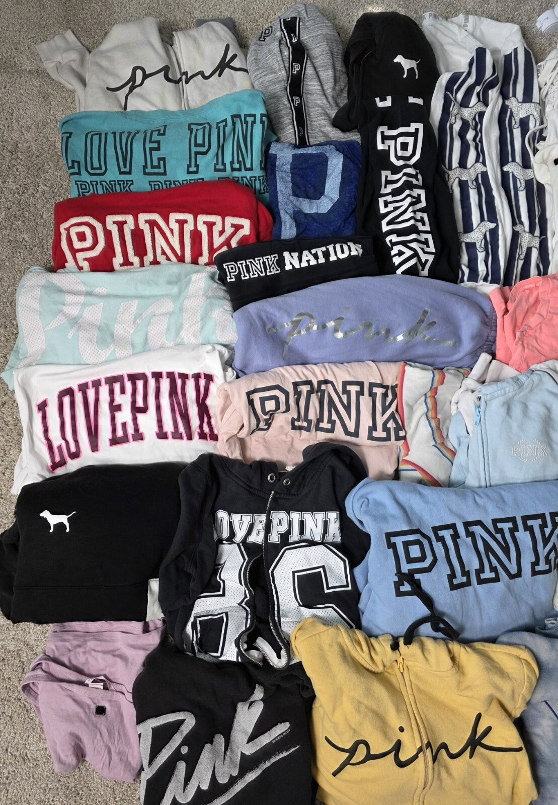 Lot of 36 Pcs Victoria's Secret and PINK Shirts Hoodie Leggings (stains/wear)
