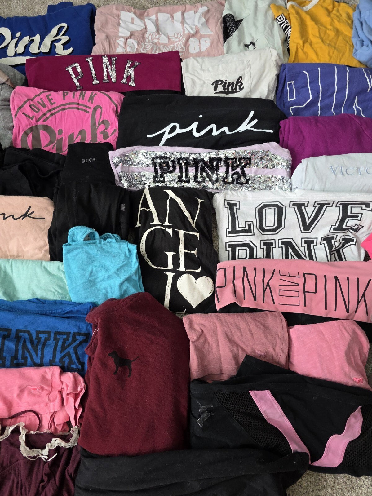 Lot of 42 pcs Victoria's Secret and PINK Shirts Hoodie Leggings (stains/wear)