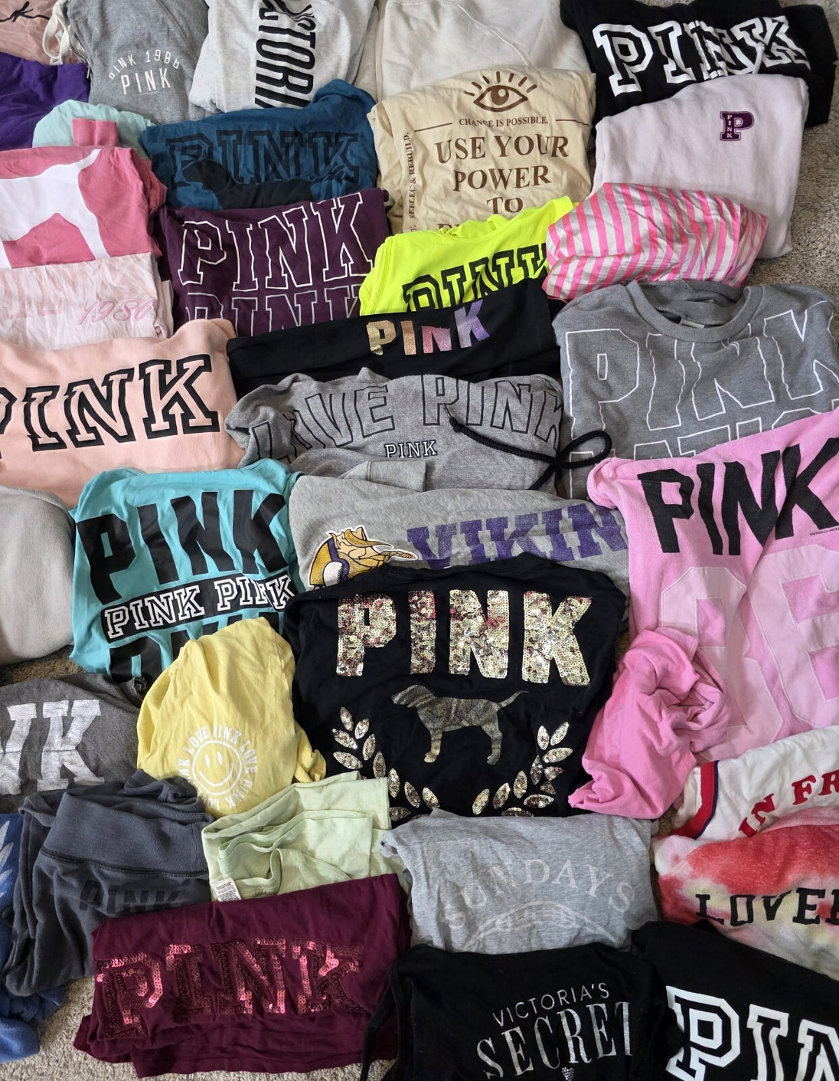 Lot of 50 Pcs Victoria's Secret and PINK Shirts Hoodie Leggings (stains/wear)