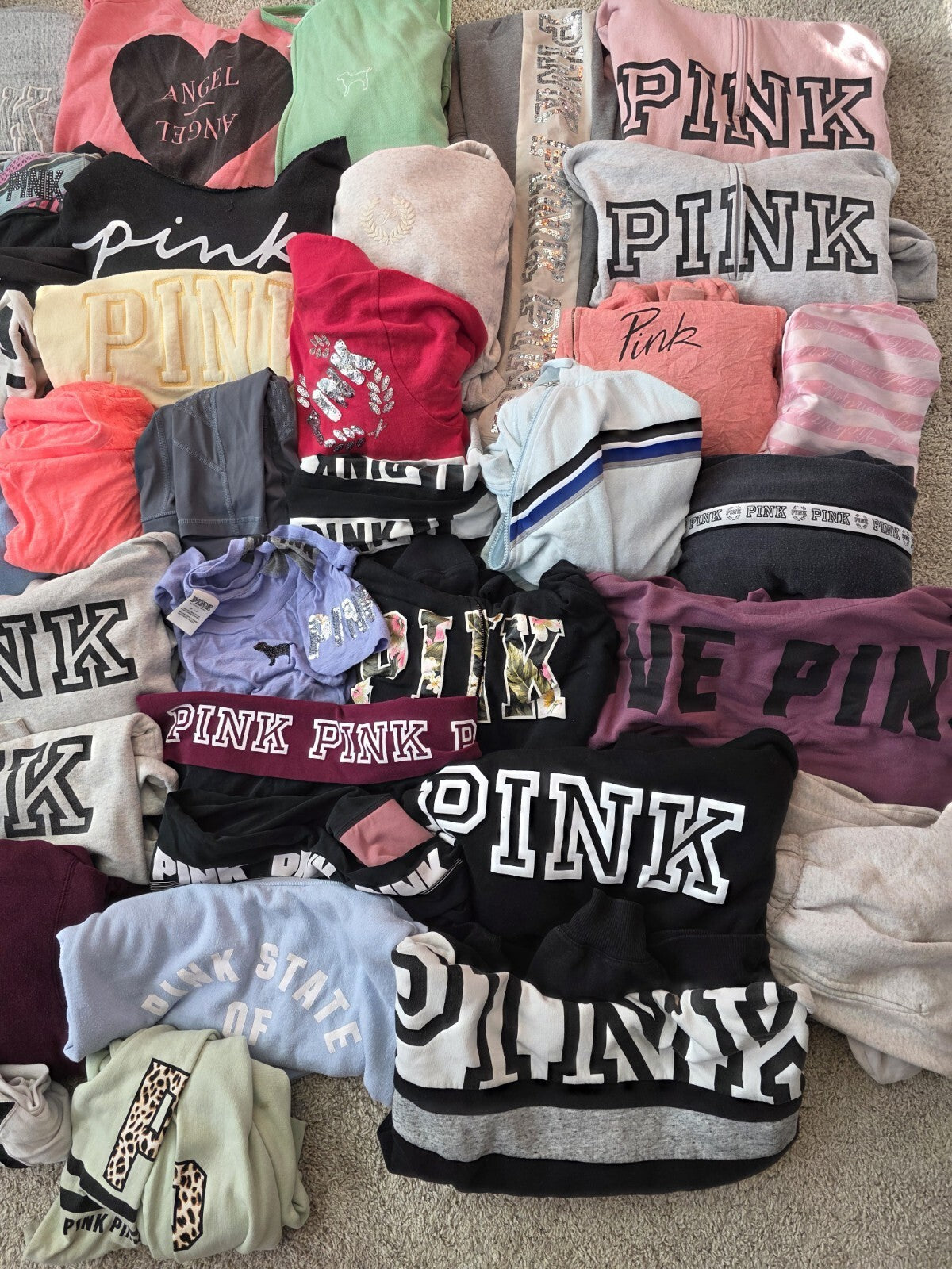Lot of 37 Pcs Victoria's Secret and PINK Shirts Hoodie Leggings (stains/wear)