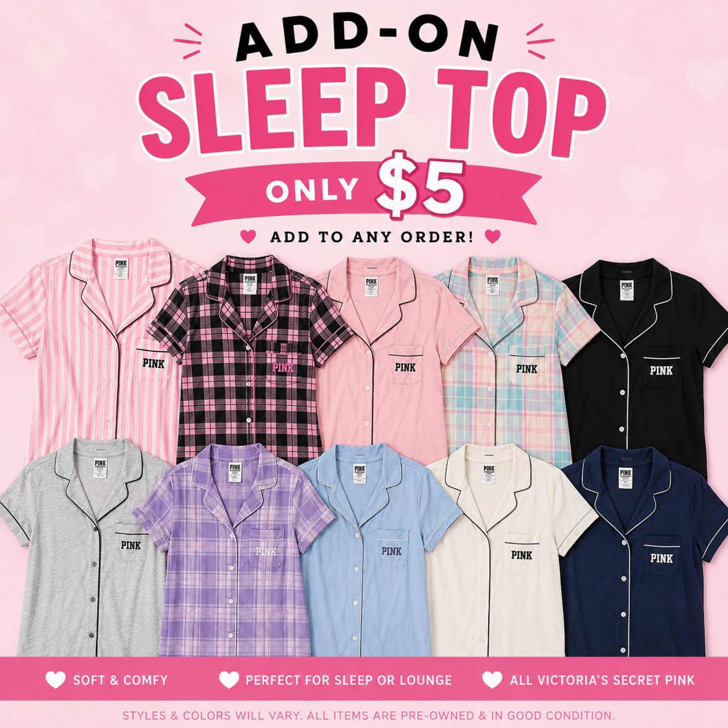 Victoria's Secret & Pink Sleep Top Button Front Pajama Shirt Add-On - All sizes!