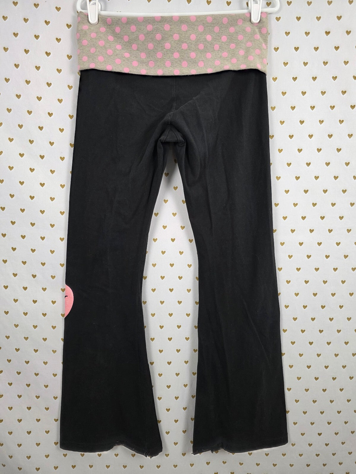 Victorias Secret PINK Polka Dot Campus Originals Foldover Flare Yoga Pants HTF L