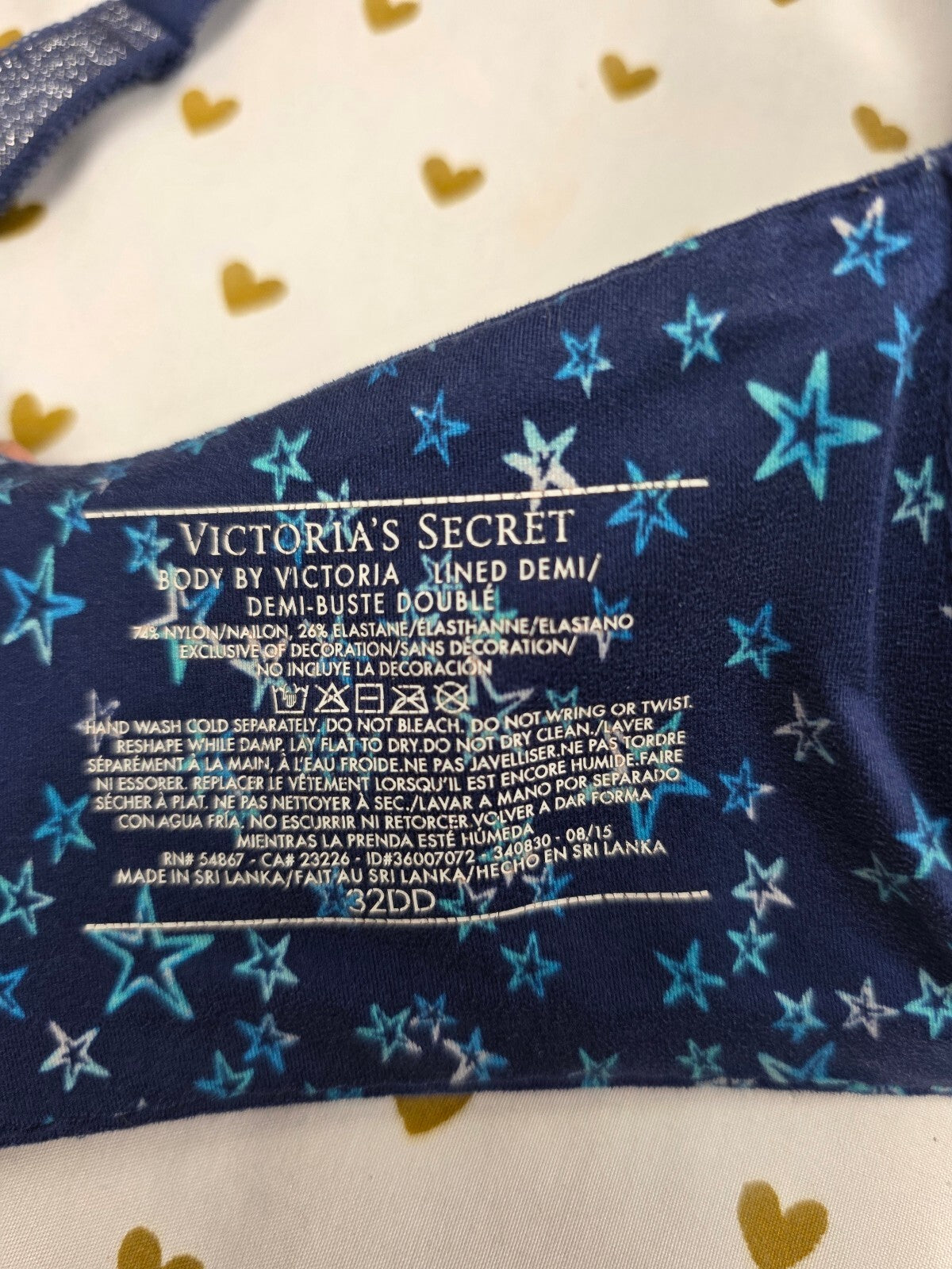 Victorias Secret Blue Stars Lined Demi Balconette Bra 32DD