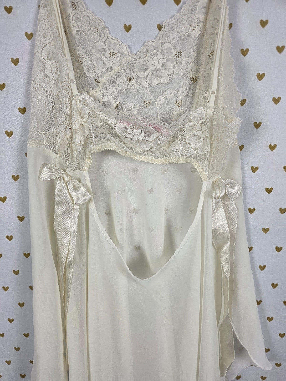 Vintage 1999 Victoria's Secret Ivory Lace Open Back Babydoll Chemise M Y2K