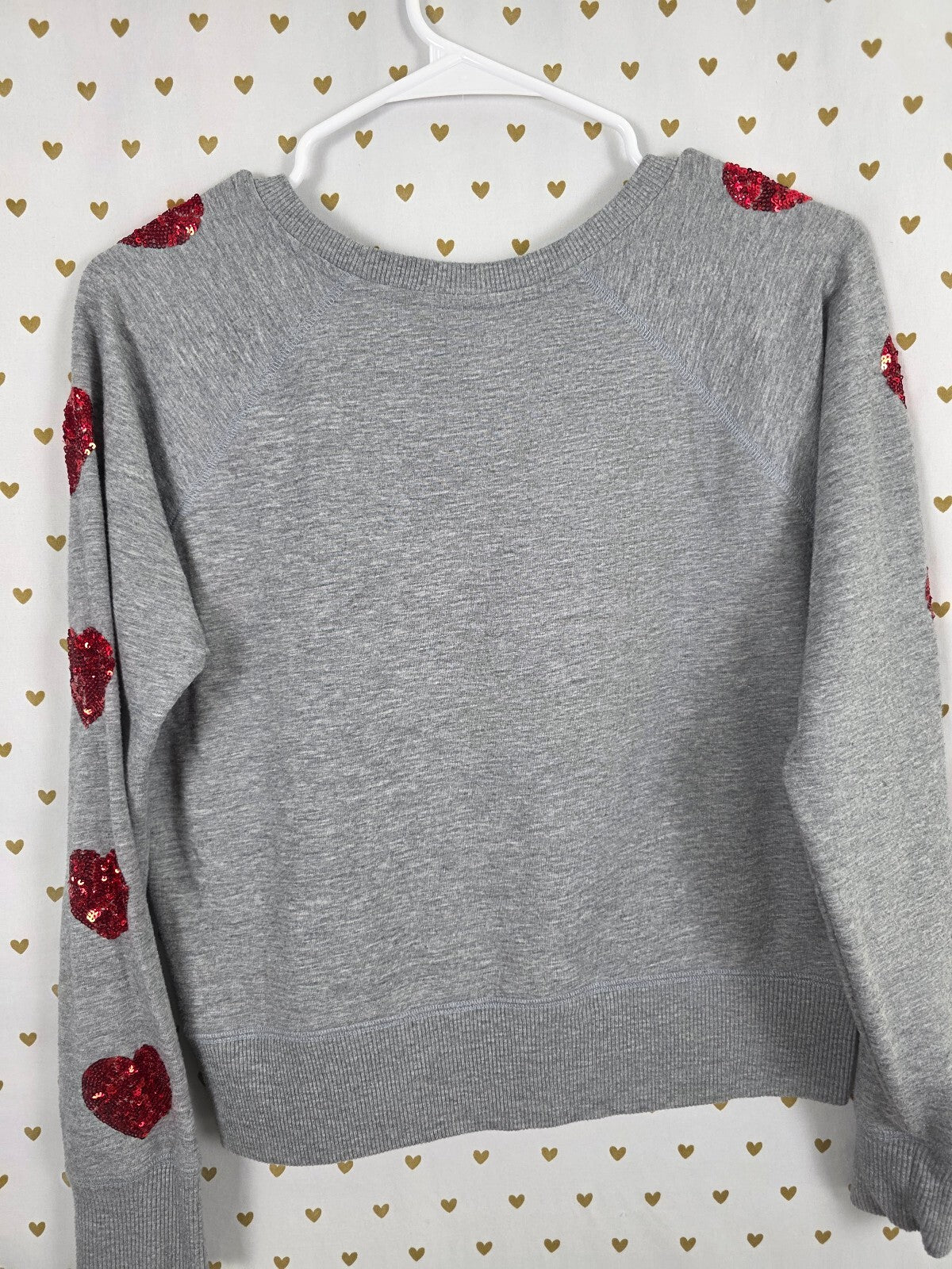 Victorias Secret Bling Red Sequined Hearts long sleeve Sweater Shirt Small