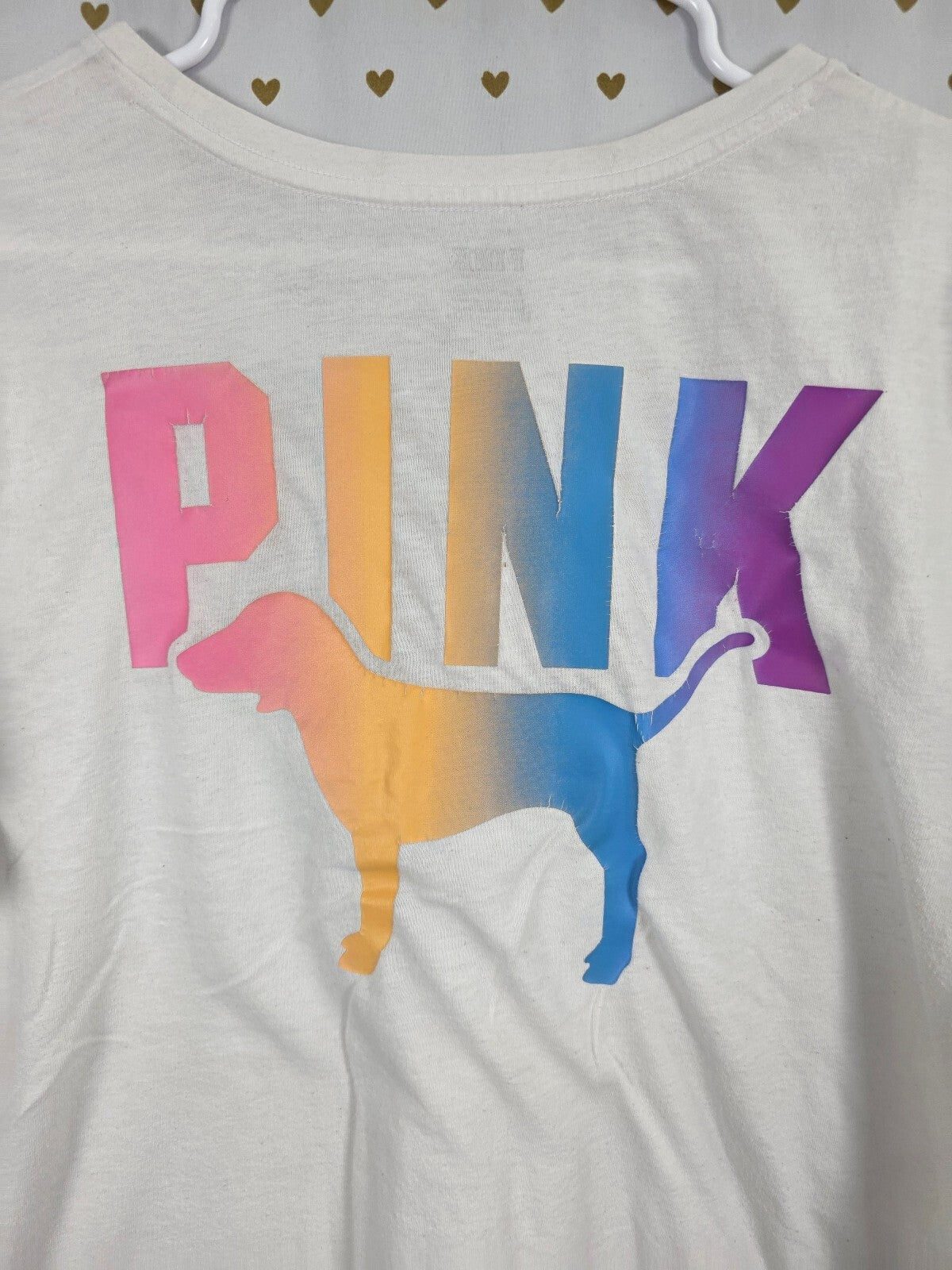 Victorias Secret PINK Rainbow Dog Logo Short Sleeve Tee XL