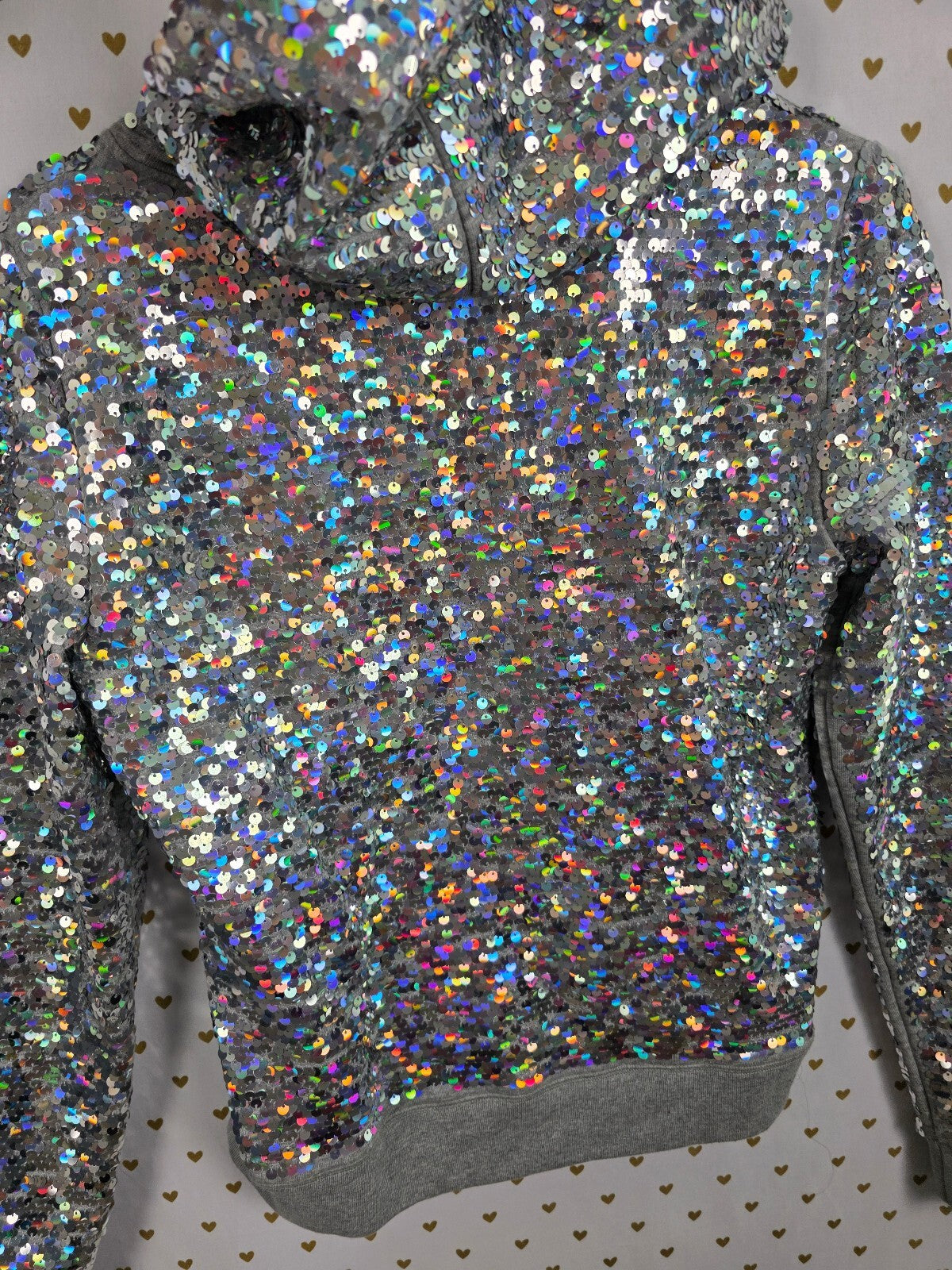 PINK Victoria's Secret Fashion Show FULL Sequin Zip Hoodie Gray S BLING HTF