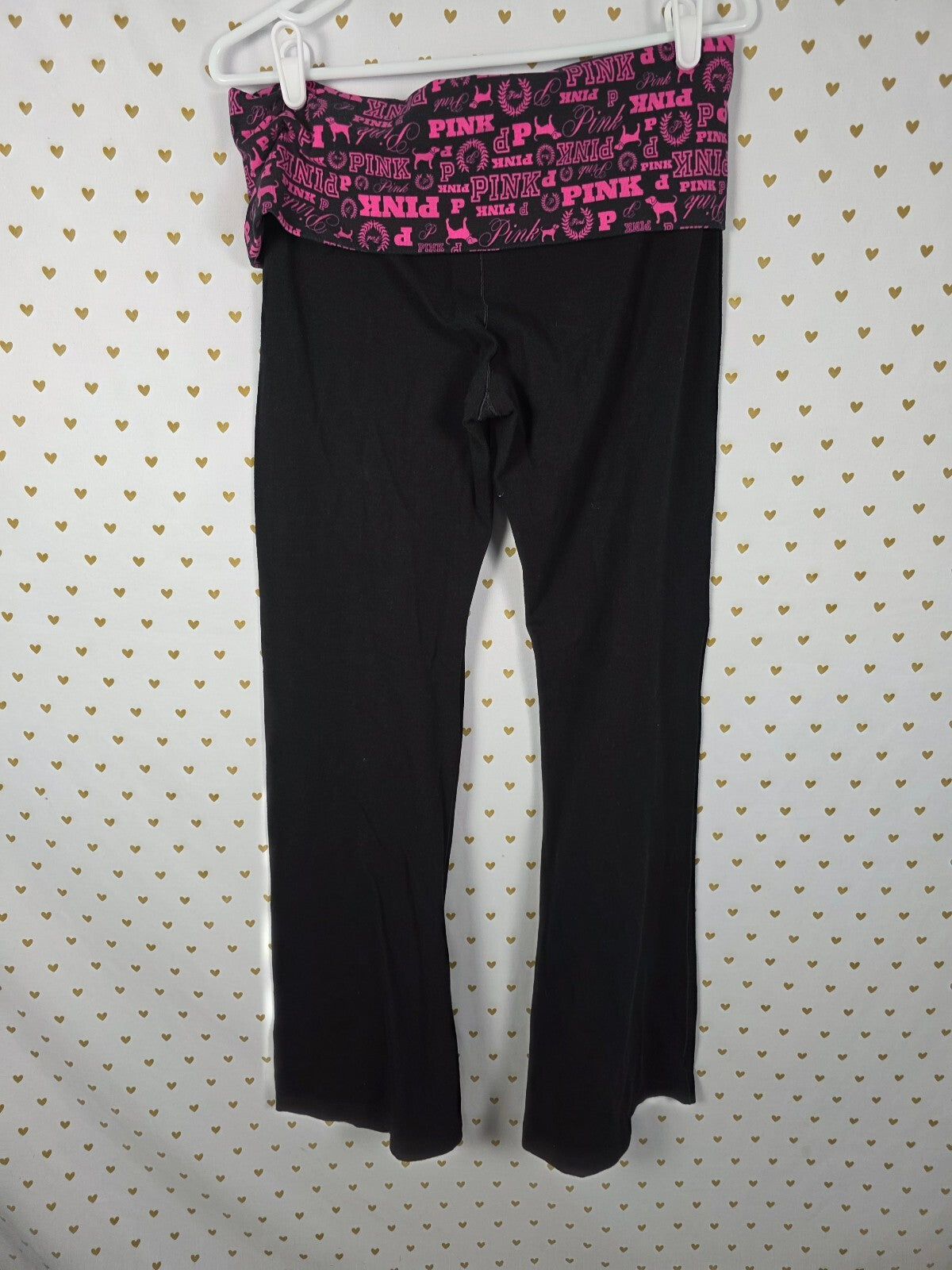 Victorias Secret PINK FOLDOVER Flared Yoga Pants Logo LARGE