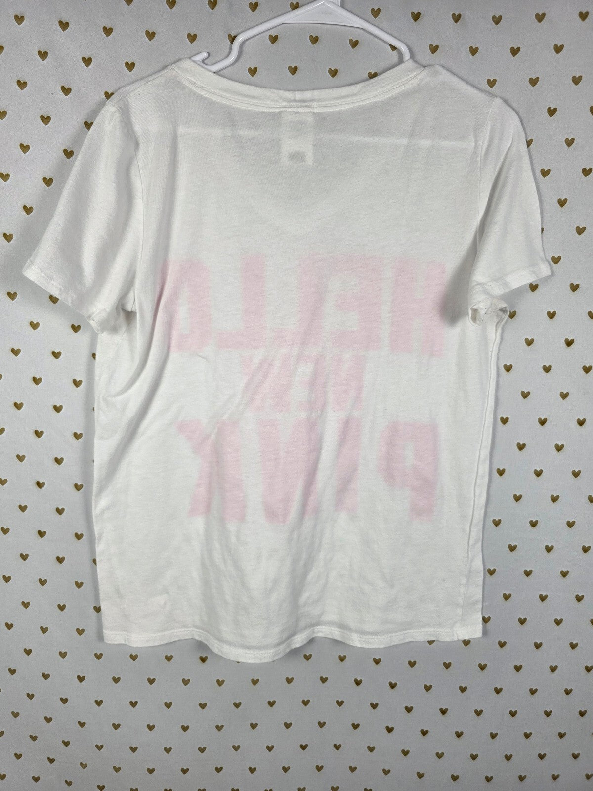 Victoria's Secret PINK Hello New Pink Neon Graphic V Neck Tee Shirt M