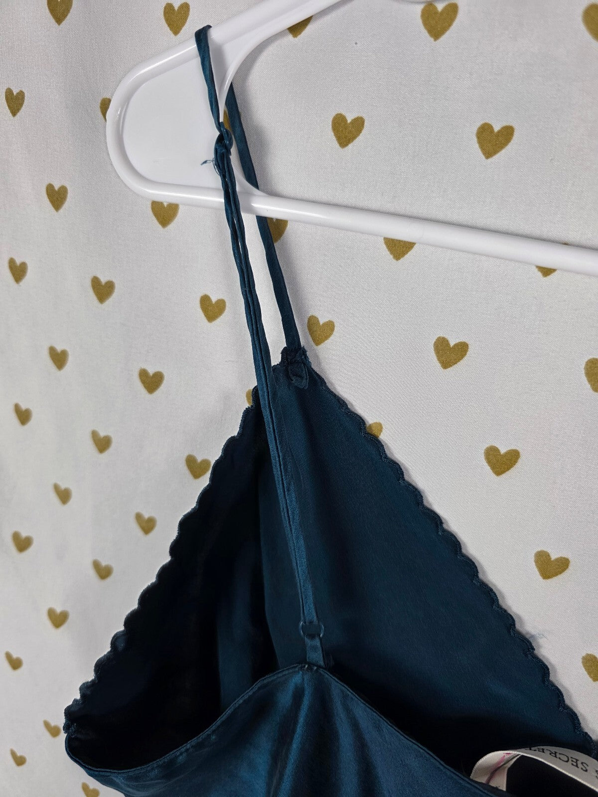 Victorias Secret Teal vintage Heart Label Slip Dress Nightie 100% SILK MEDIUM