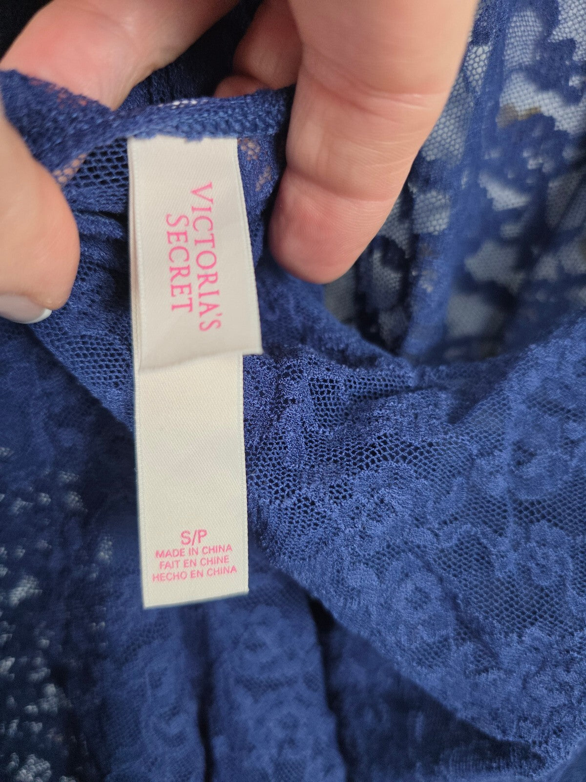Victorias Secret Blue stretchy Lace Racerback Nightie Lingerie Dress Small