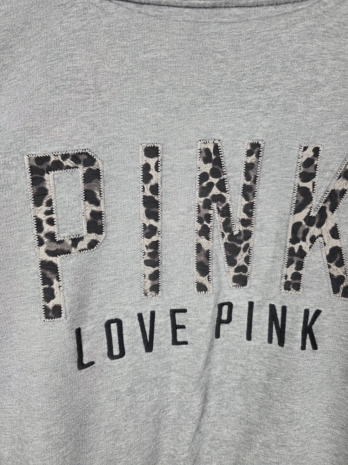Victorias Secret Pink Embroidered Quarter Zip Leopard Cheetah Sweater Shirt L