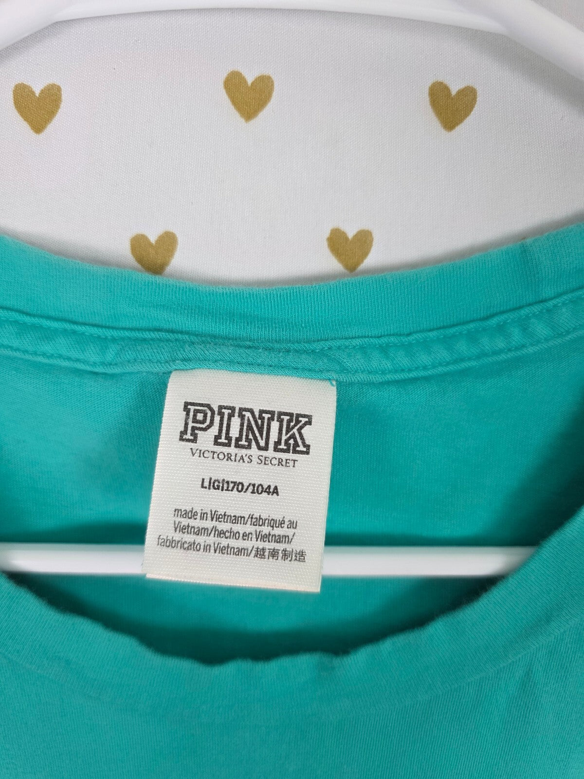 Victorias Secret PINK teal Mermaid Bling Tee shirt 86 Pocket Short Sleeve Large