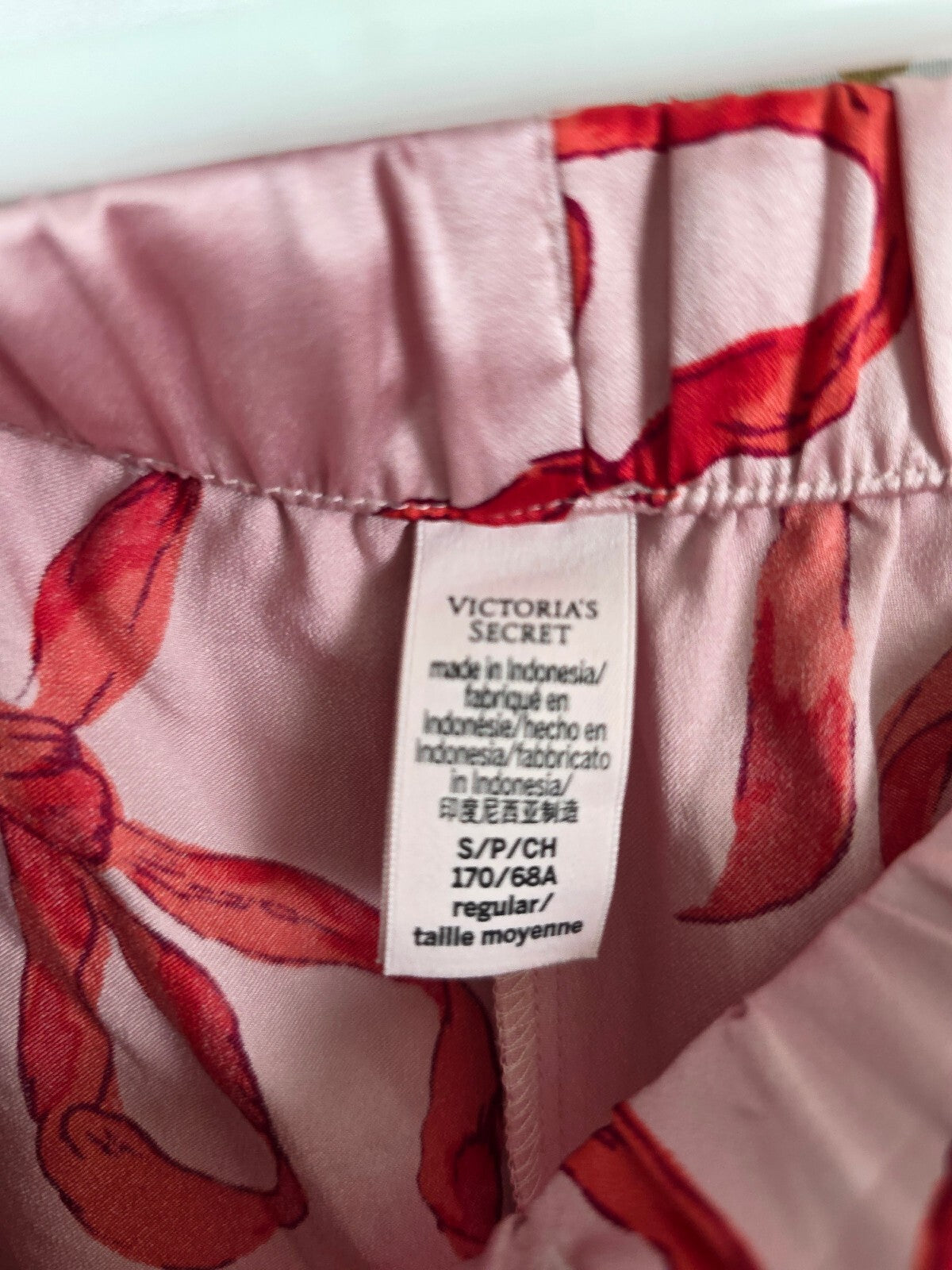 Victorias Secret Satin Bows Sleep Set 2pc Button Down Shirt Pants Small Pink