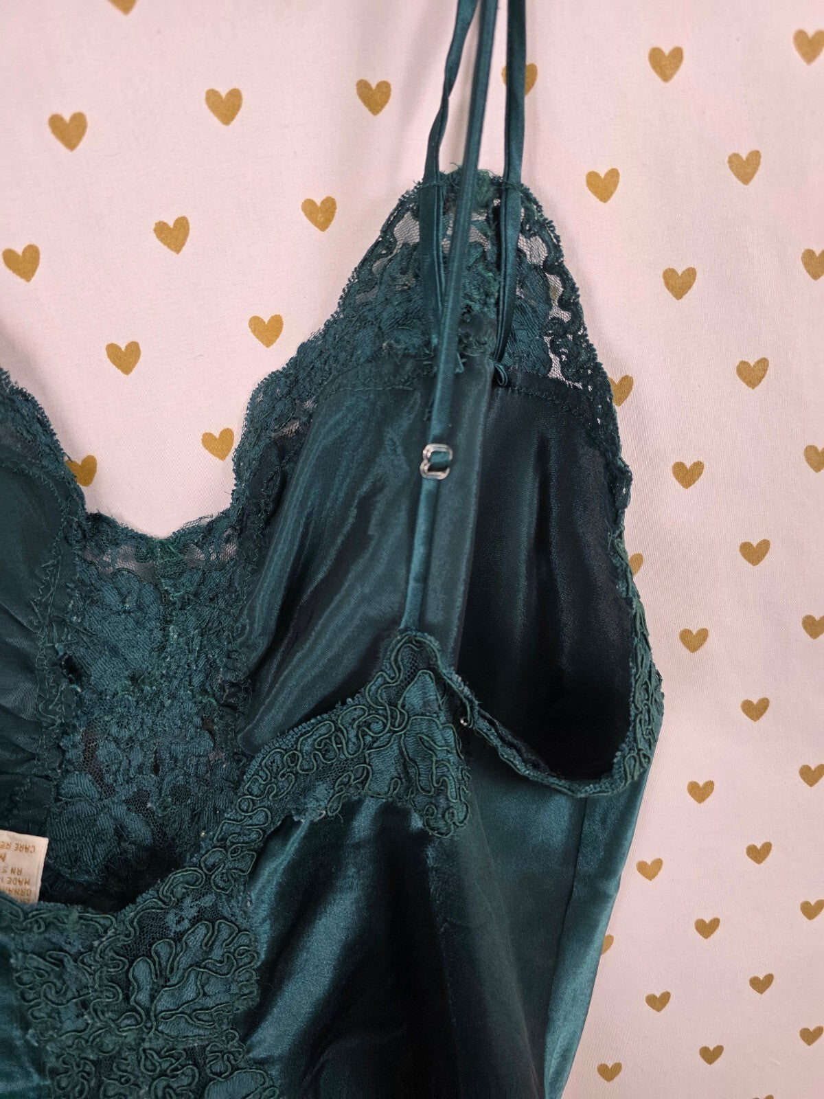 Vintage Victoria's Secret Slip Dress M Emerald Green Satin Lace Beaded Sequin