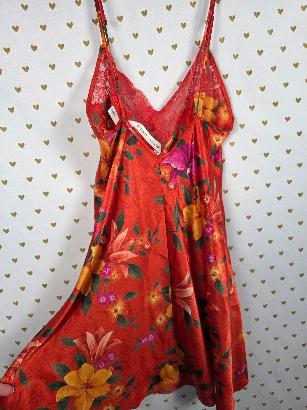 Vintage Victoria's Secret Floral Satin Lace Slip Nightgown Dress S 90s