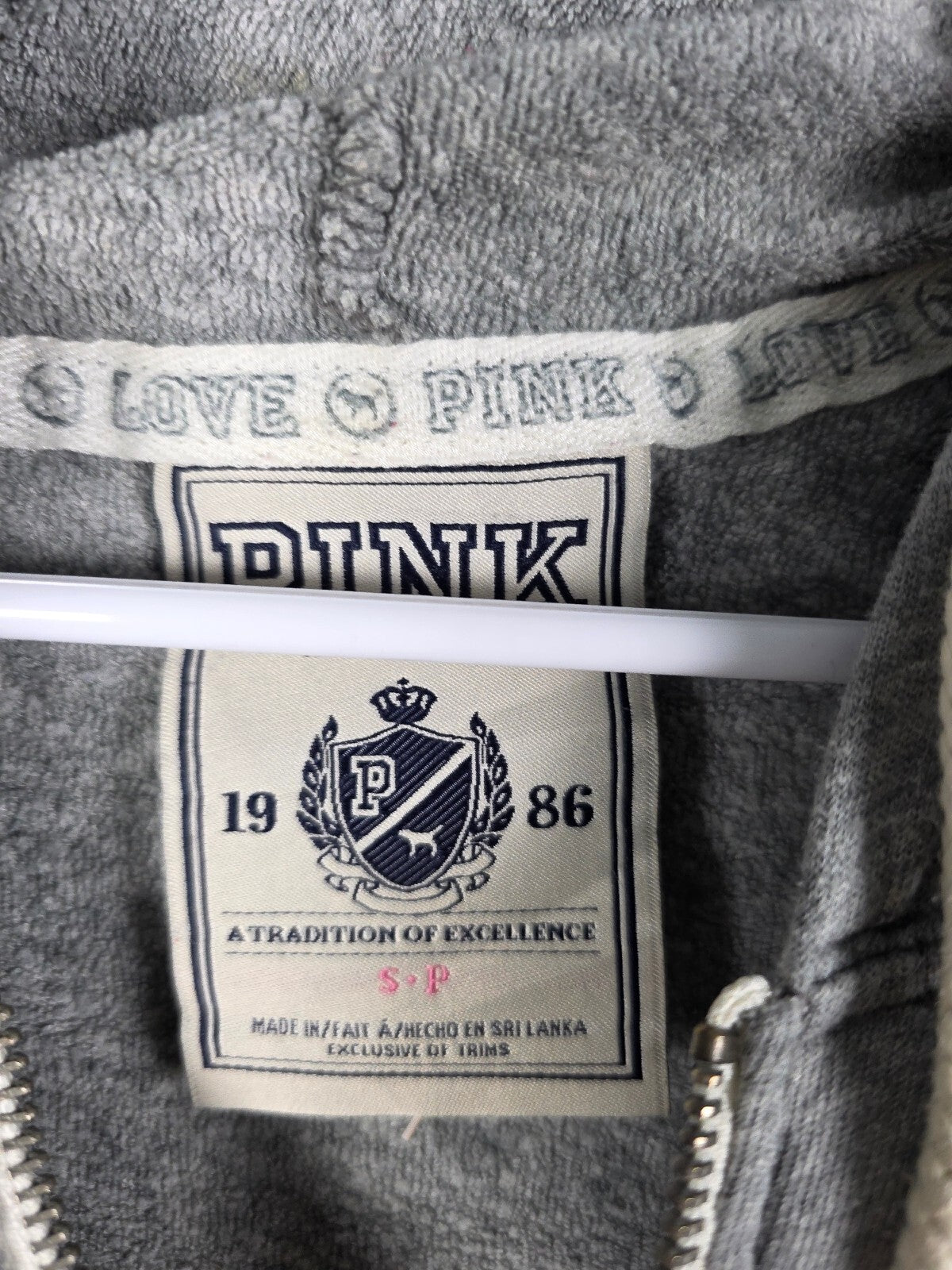Victorias Secret Pink Embroidered Vintage Y2k Full zip Grey Hoodie Sweater S