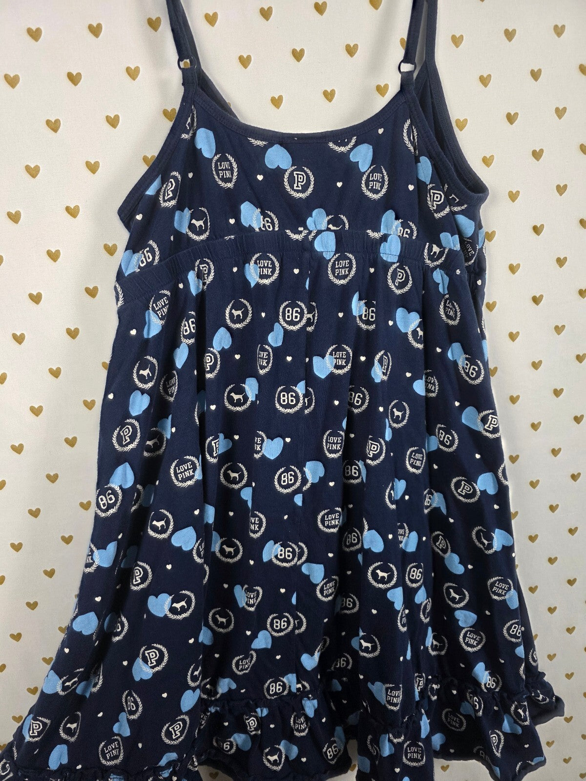 Victoria's Secret PINK Babydoll Chemise Sleep Dress Blue Hearts Logo SM Sundress